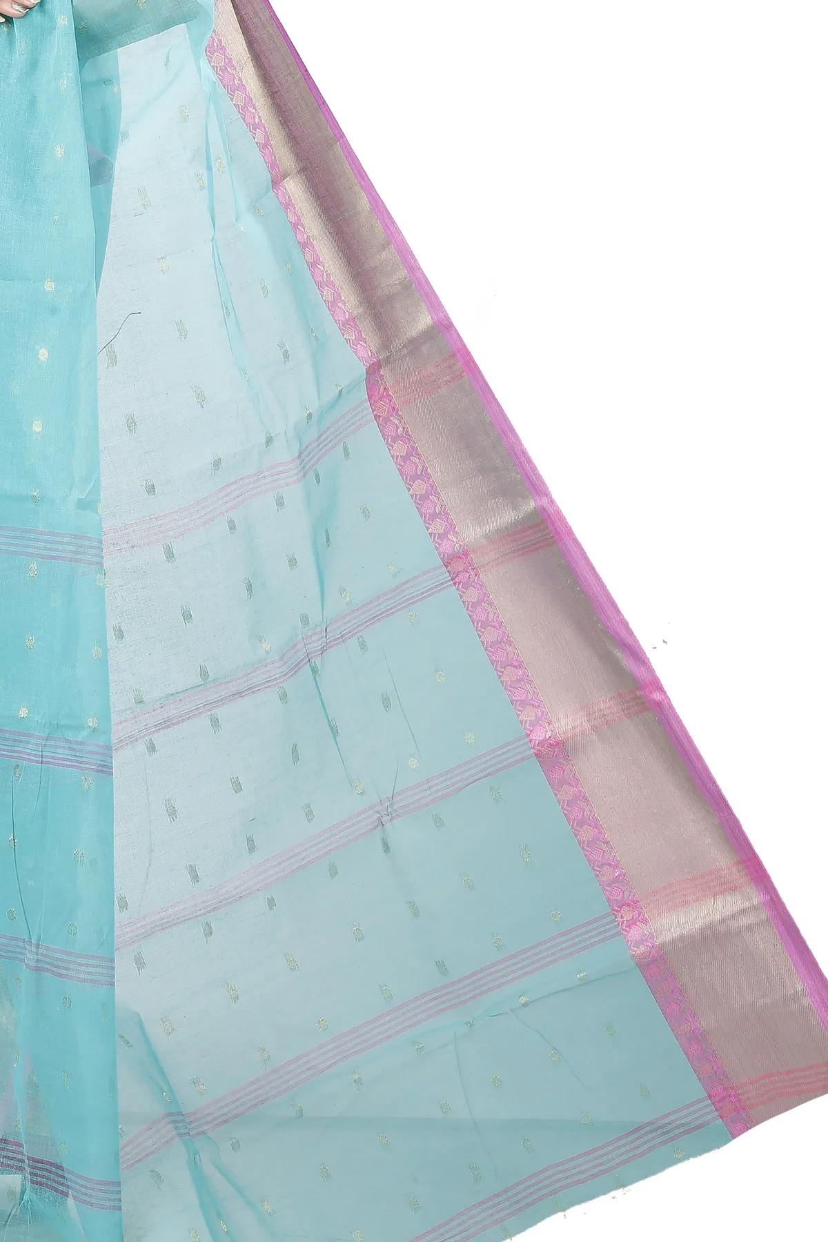 DipDiya Pure Cotton See Green JoriPar Artisan Crafted Tant Sarees