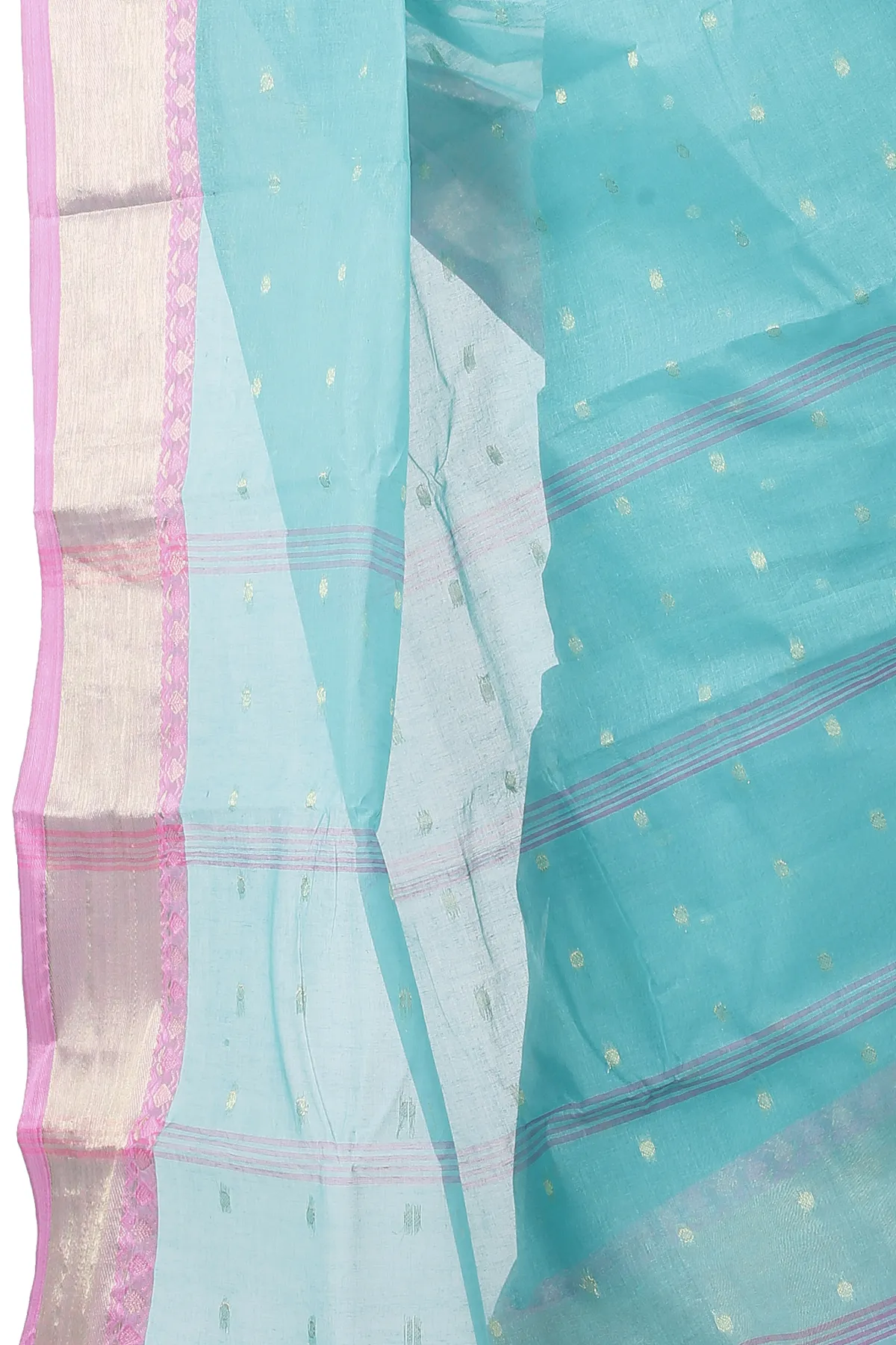 DipDiya Pure Cotton See Green JoriPar Artisan Crafted Tant Sarees