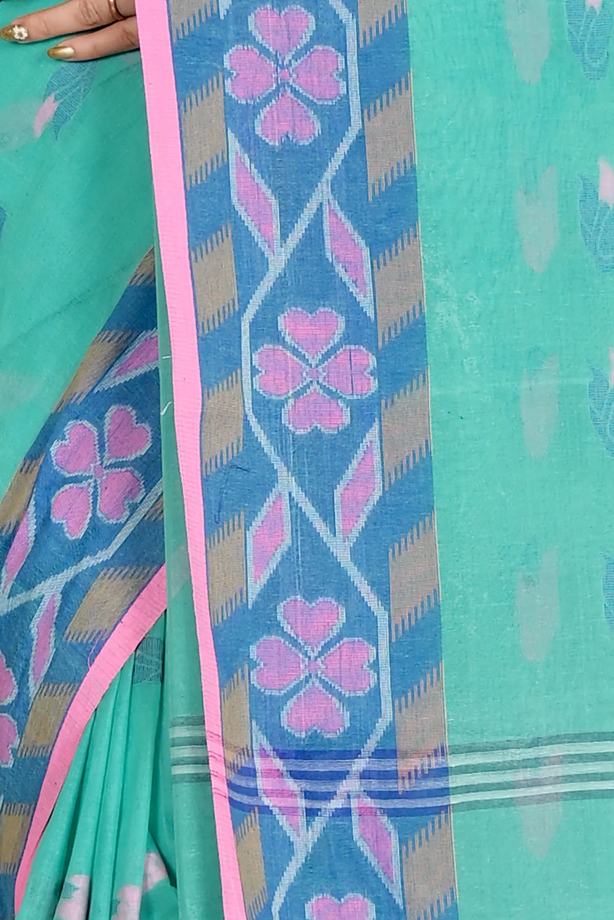 DipDiya Pure Cotton See Green Komtai Crafted in Bengal Tant Sarees