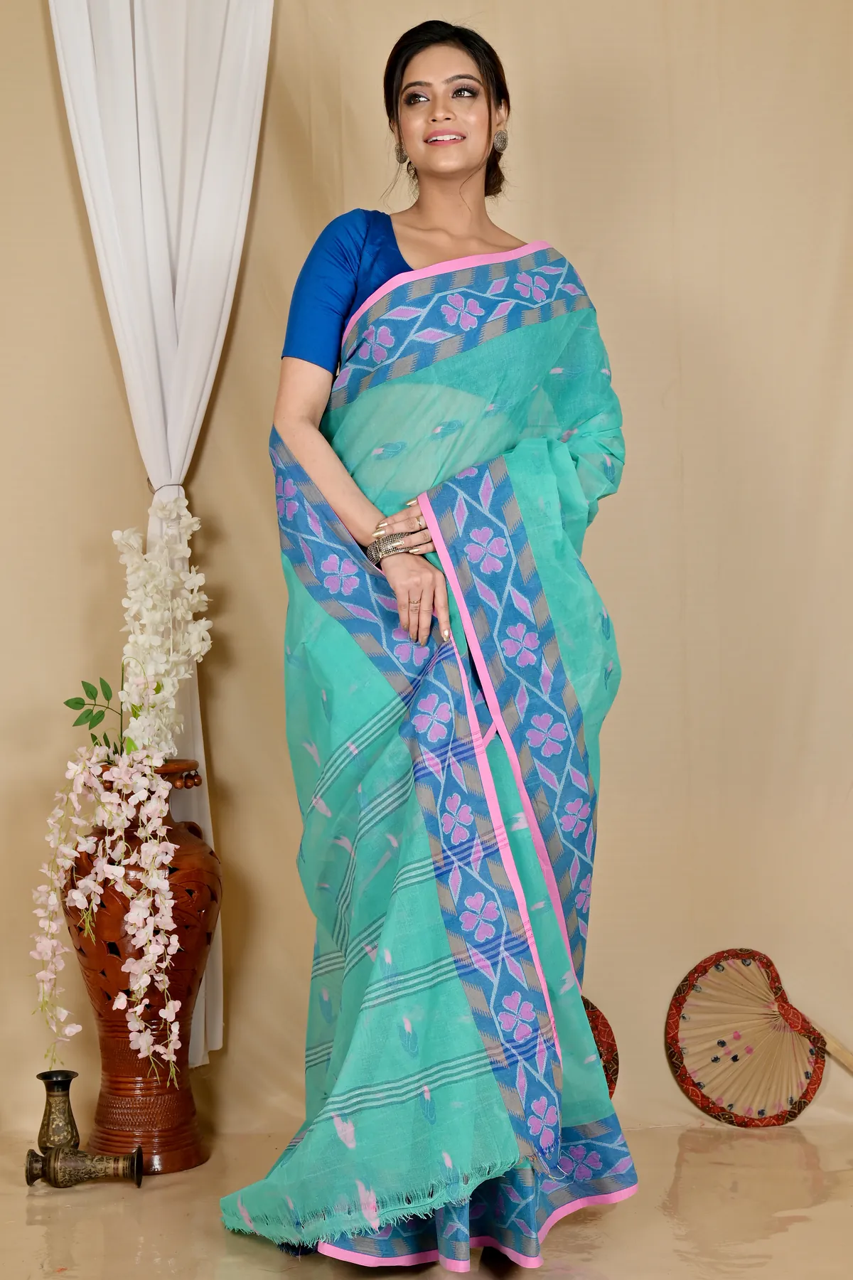 DipDiya Pure Cotton See Green Komtai Crafted in Bengal Tant Sarees