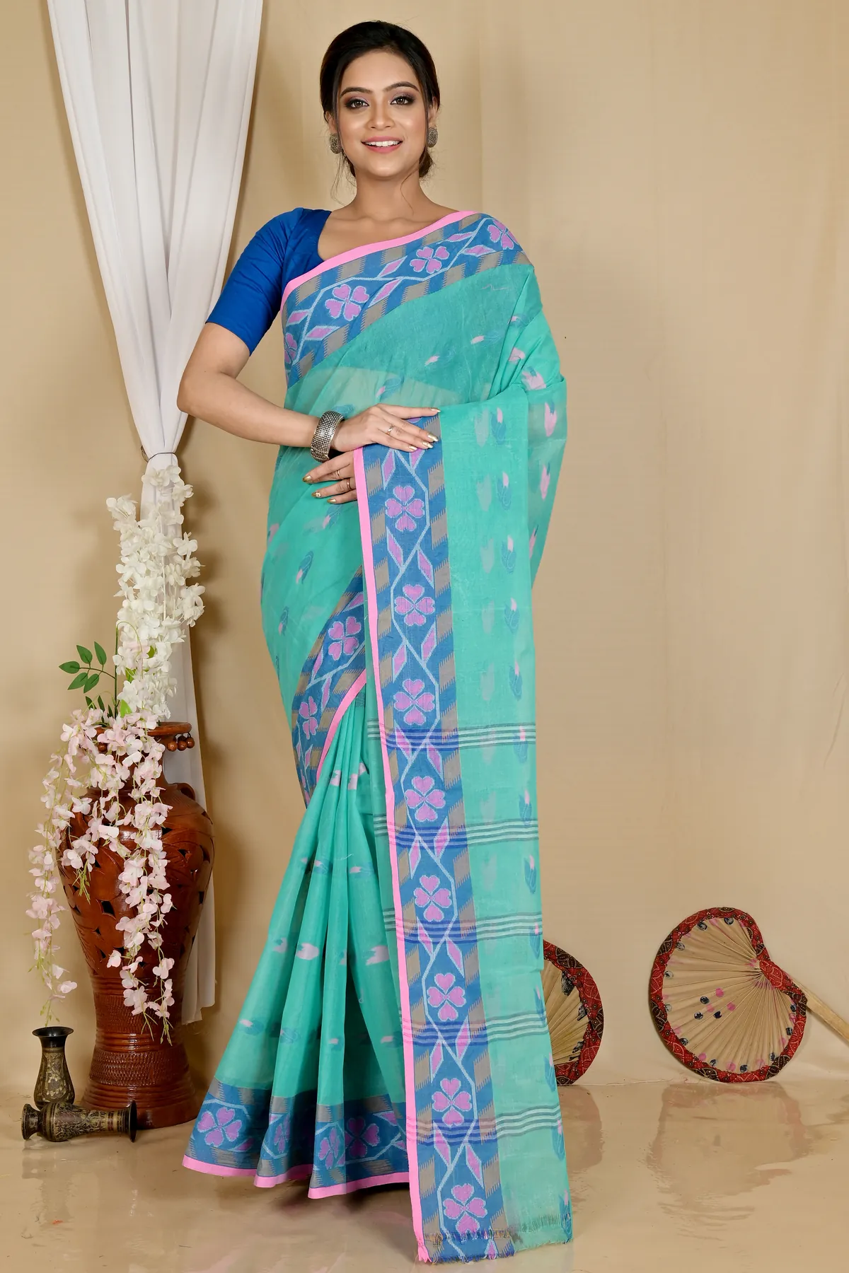 DipDiya Pure Cotton See Green Komtai Crafted in Bengal Tant Sarees