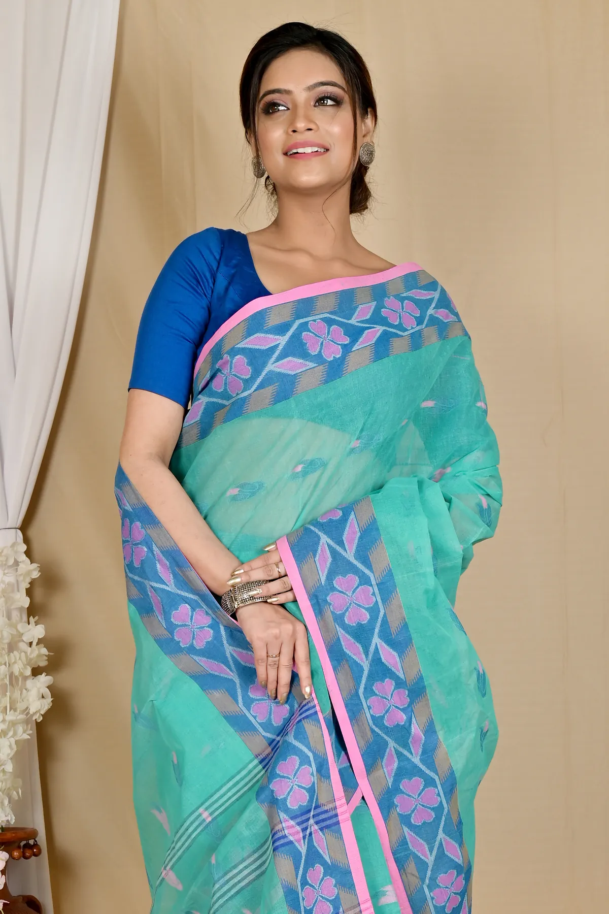 DipDiya Pure Cotton See Green Komtai Crafted in Bengal Tant Sarees