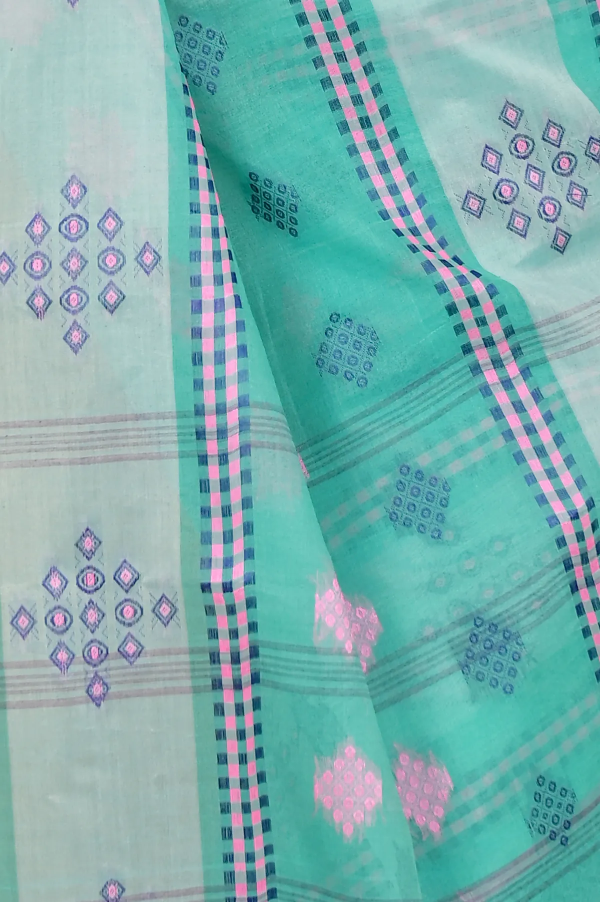 DipDiya Pure Cotton See Green Krita Woven with Love Tant Sarees