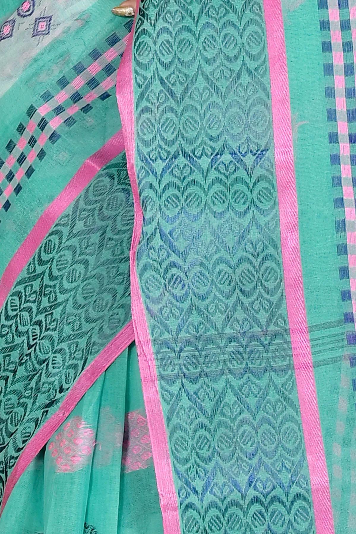DipDiya Pure Cotton See Green Krita Woven with Love Tant Sarees
