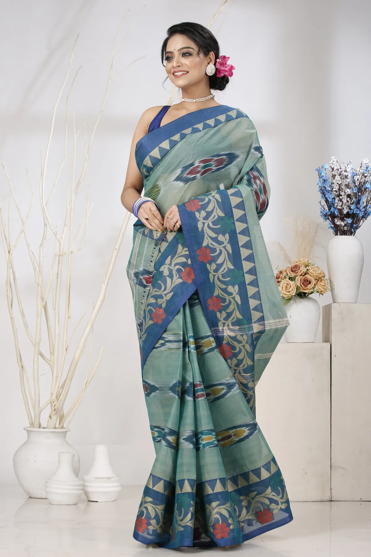 DipDiya Pure Cotton See Green Mili Rooted in Bengal Tant Sarees
