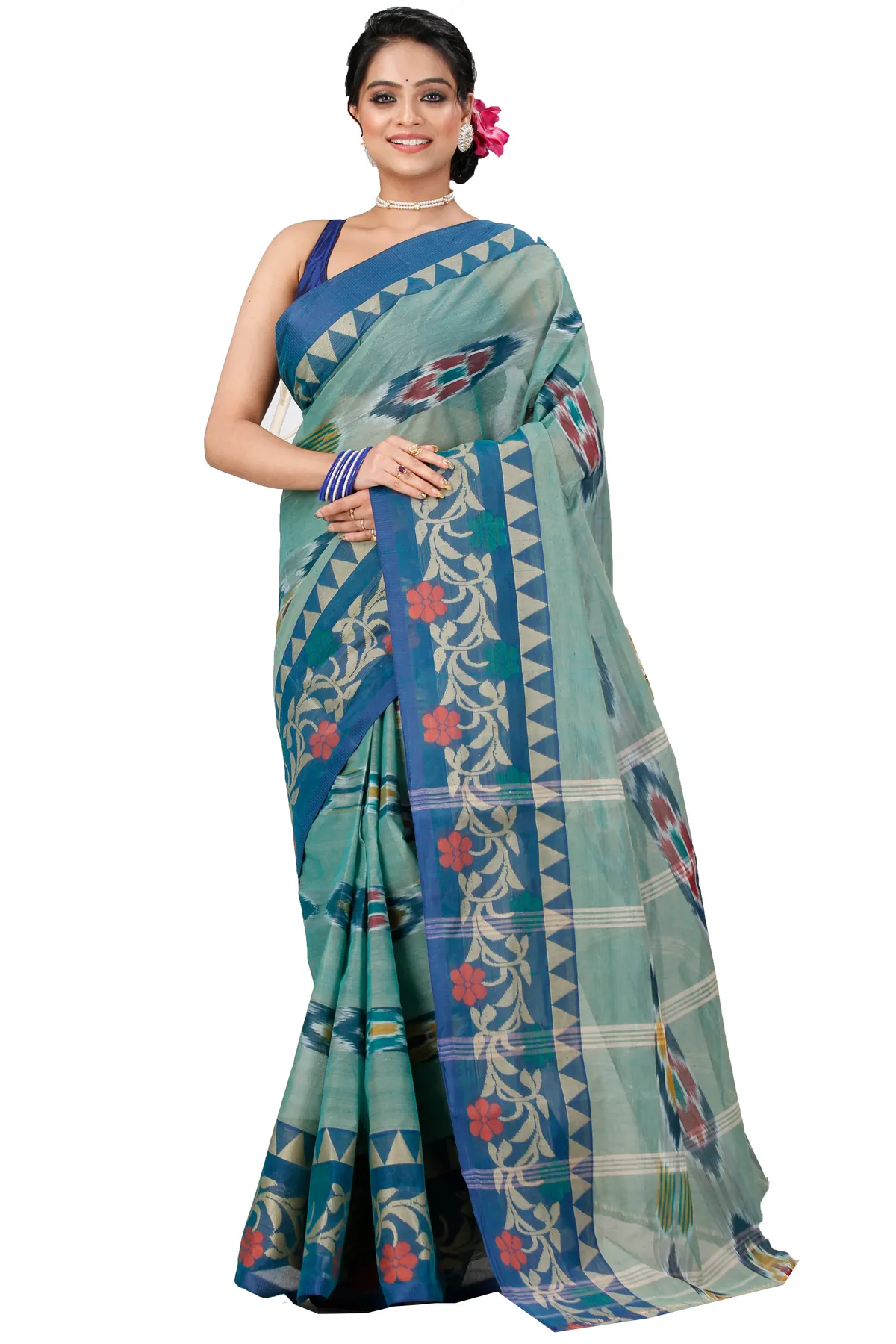 DipDiya Pure Cotton See Green Mili Rooted in Bengal Tant Sarees