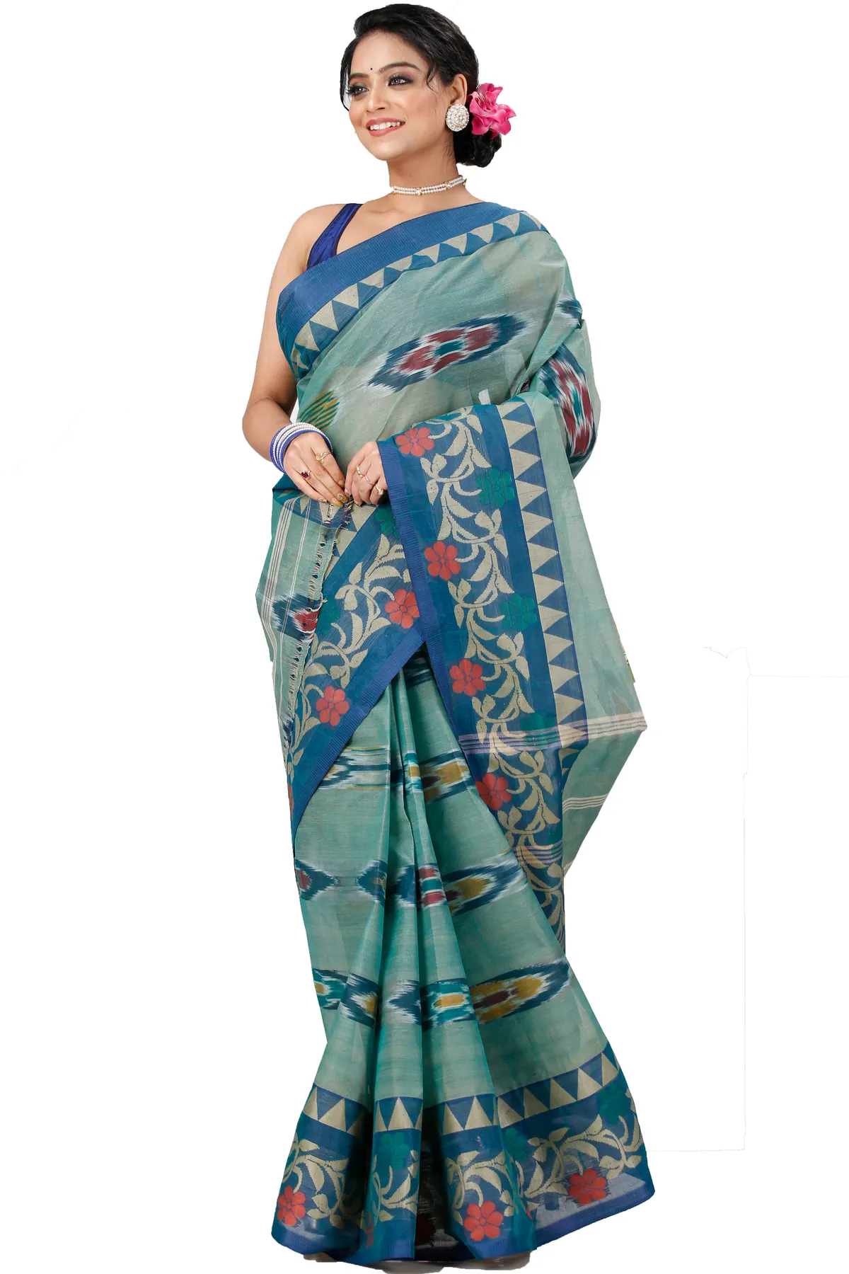 DipDiya Pure Cotton See Green Mili Rooted in Bengal Tant Sarees