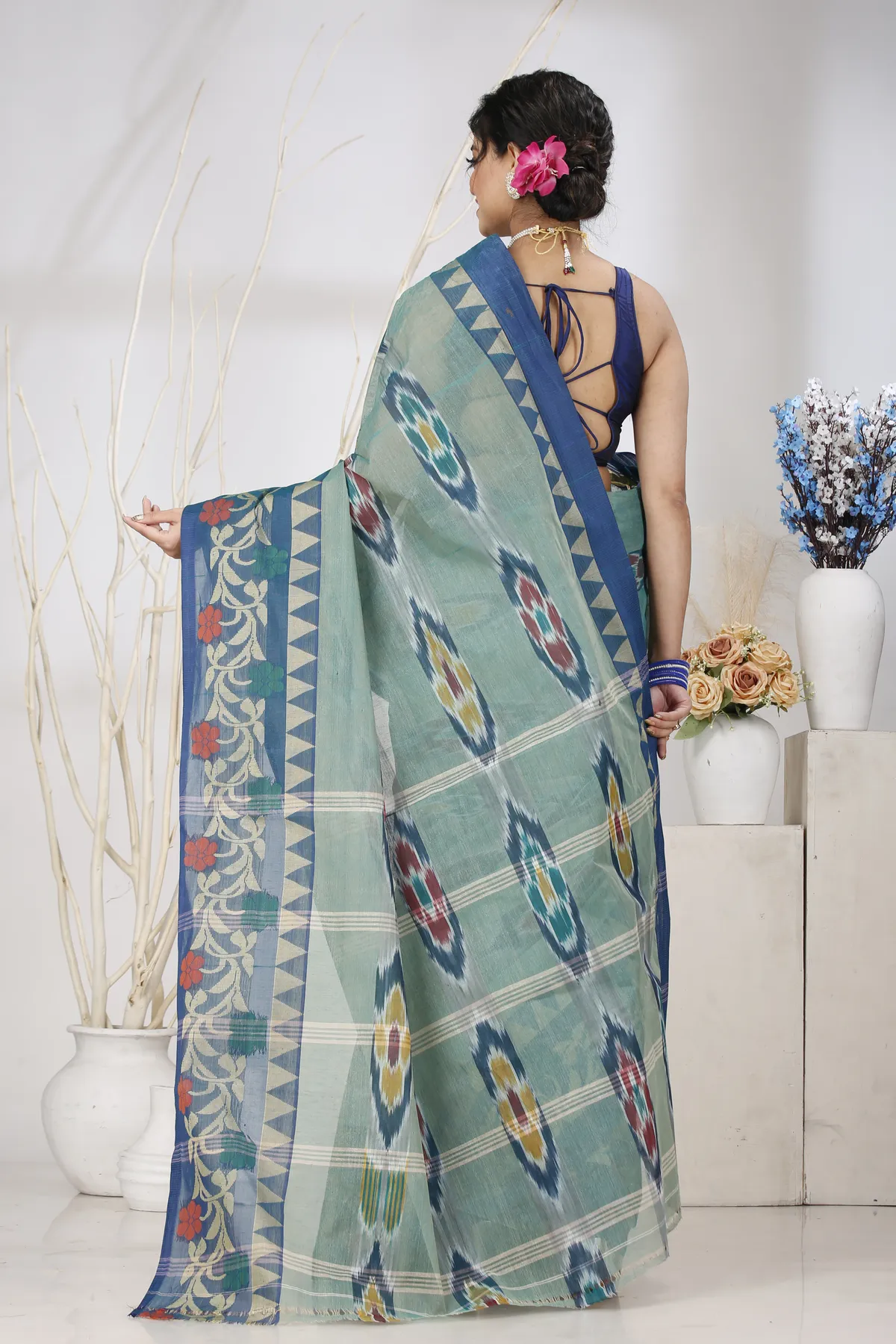 DipDiya Pure Cotton See Green Mili Rooted in Bengal Tant Sarees