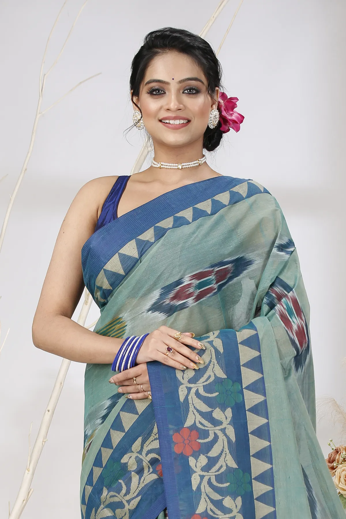 DipDiya Pure Cotton See Green Mili Rooted in Bengal Tant Sarees