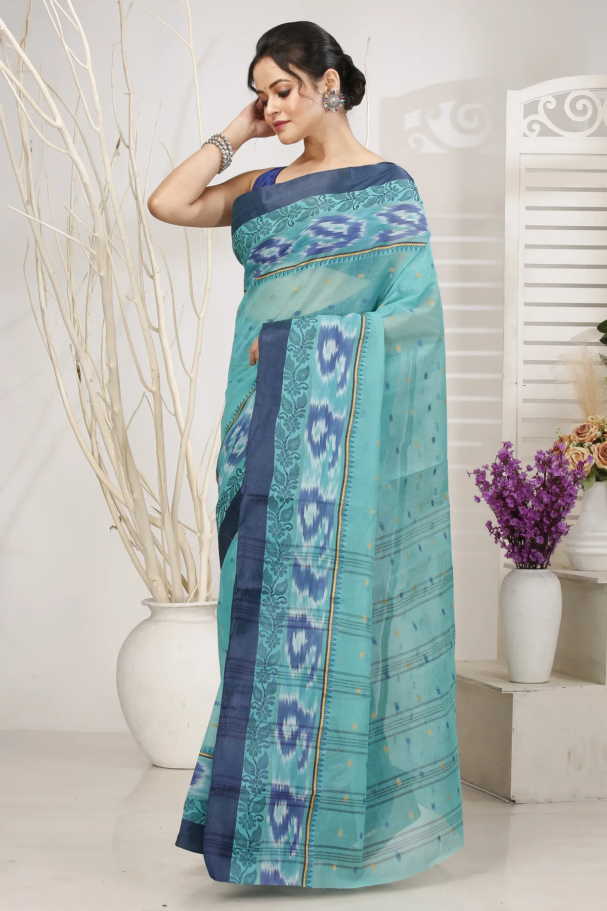 DipDiya Pure Cotton See Green Moli Handcrafted Elegance Tant Sarees