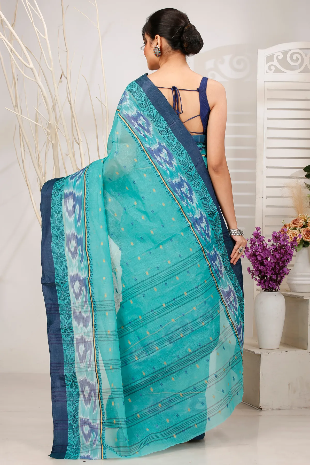 DipDiya Pure Cotton See Green Moli Handcrafted Elegance Tant Sarees
