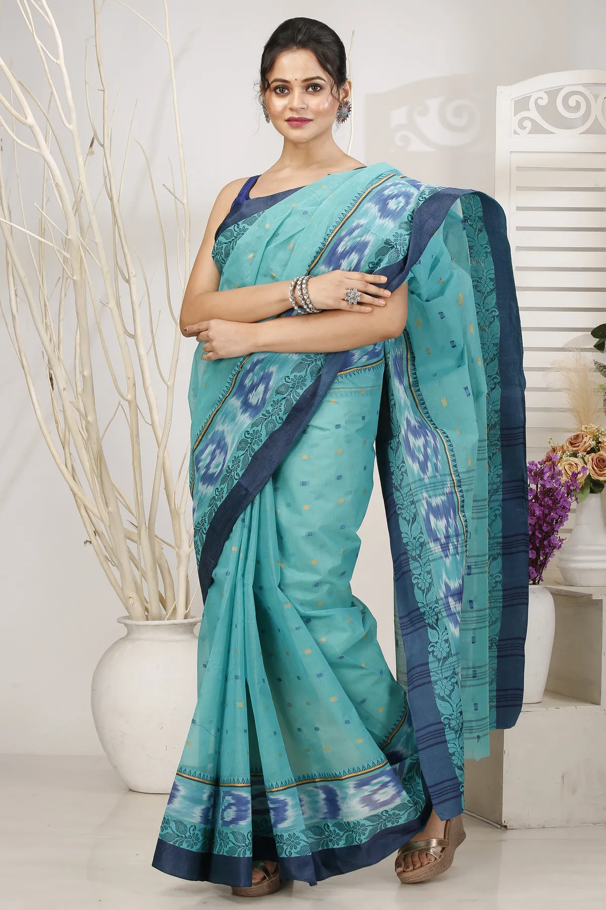 DipDiya Pure Cotton See Green Moli Handcrafted Elegance Tant Sarees