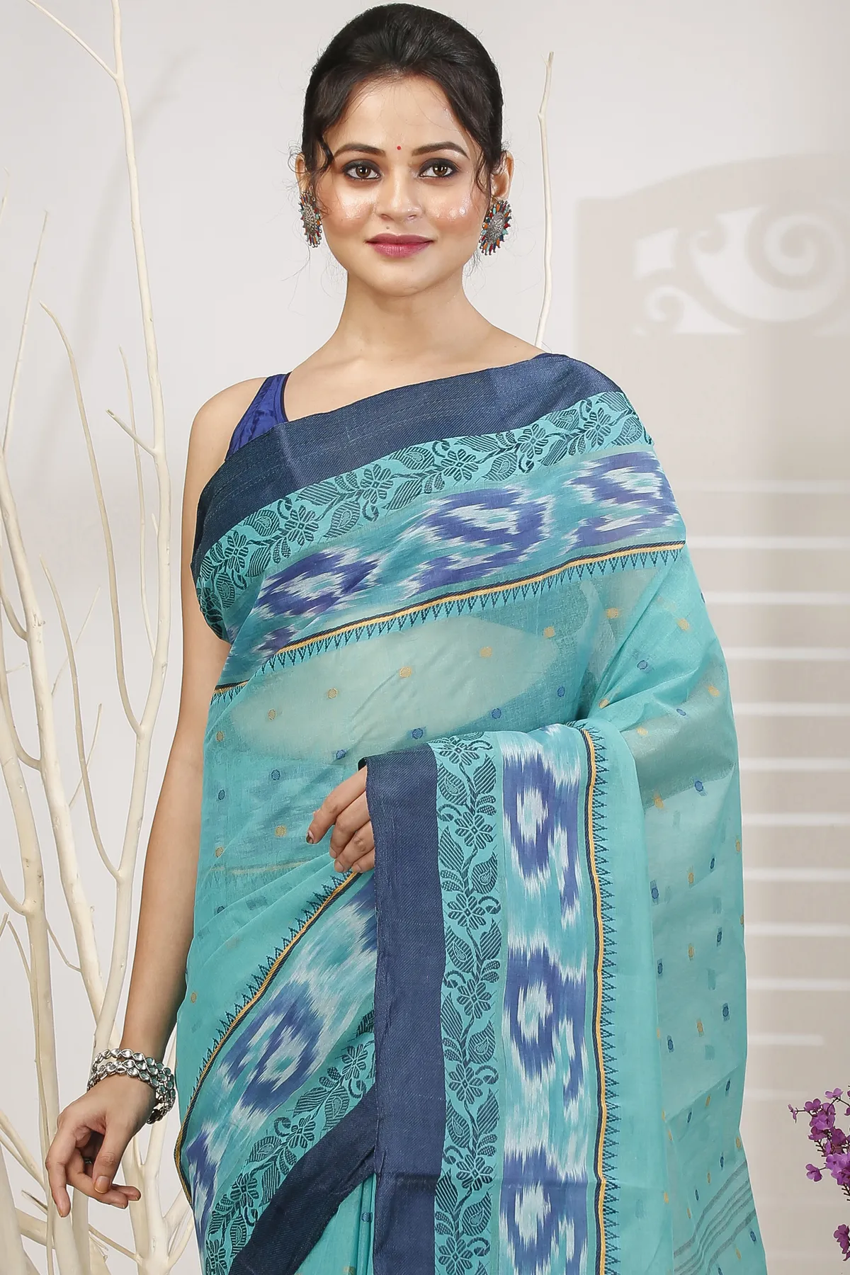 DipDiya Pure Cotton See Green Moli Handcrafted Elegance Tant Sarees