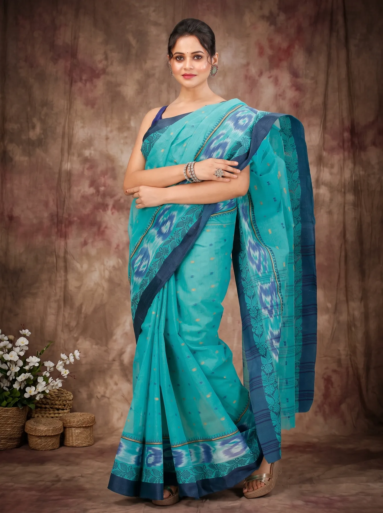 DipDiya Pure Cotton See Green Moli Handcrafted Elegance Tant Sarees