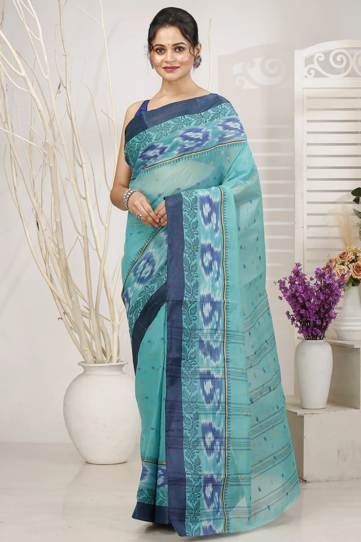 DipDiya Pure Cotton See Green Moli Handcrafted Elegance Tant Sarees