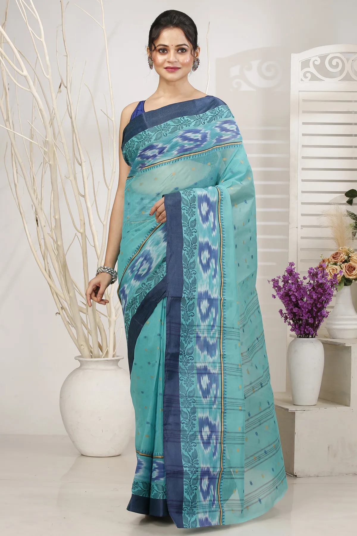 DipDiya Pure Cotton See Green Moli Handcrafted Elegance Tant Sarees
