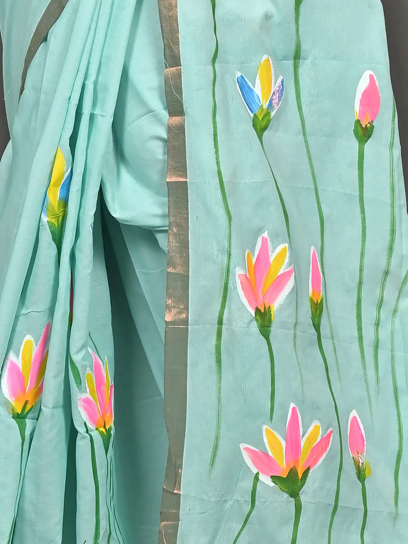 DipDiya Pure Cotton See Green Norah Crafted by Artisans Hand Painted Sarees