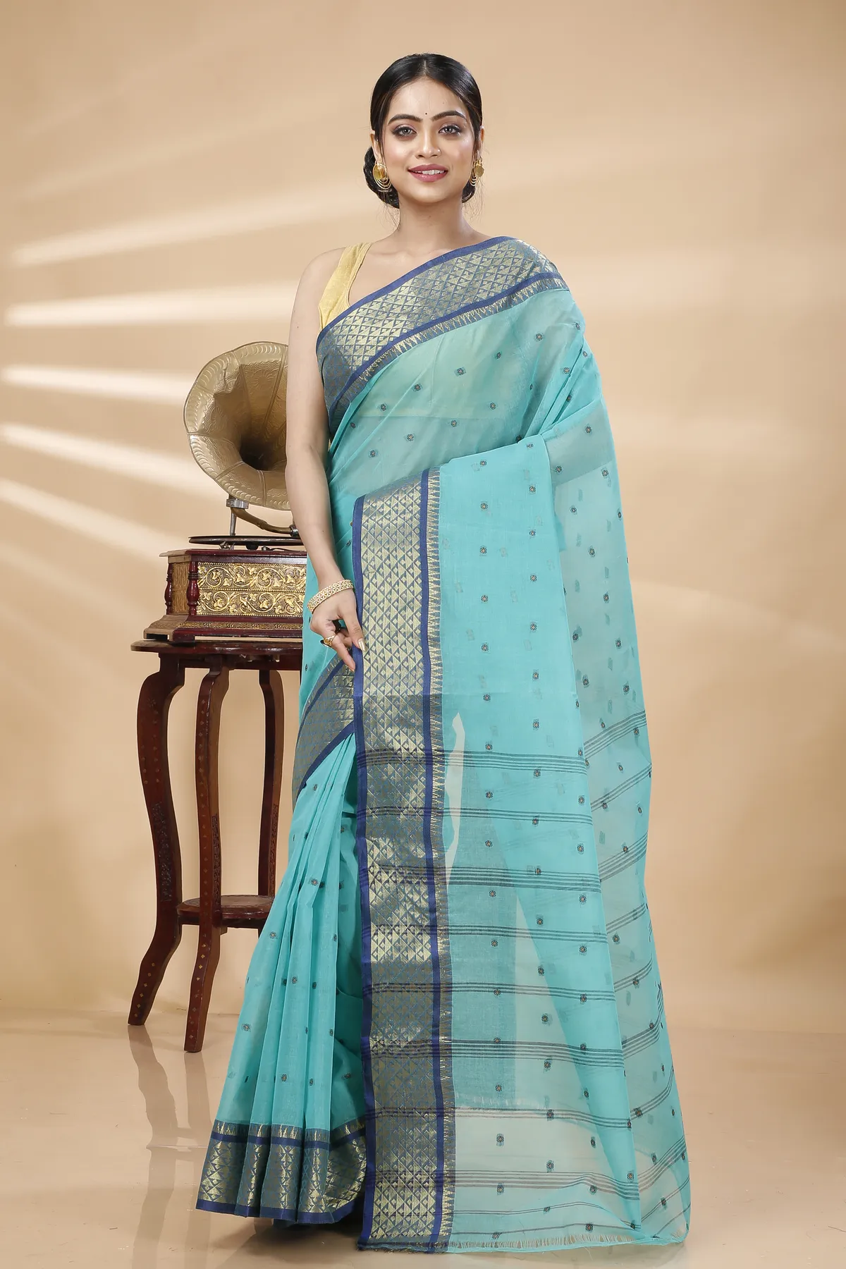 DipDiya Pure Cotton See Green Peral Crafted in Bengal Tant Sarees