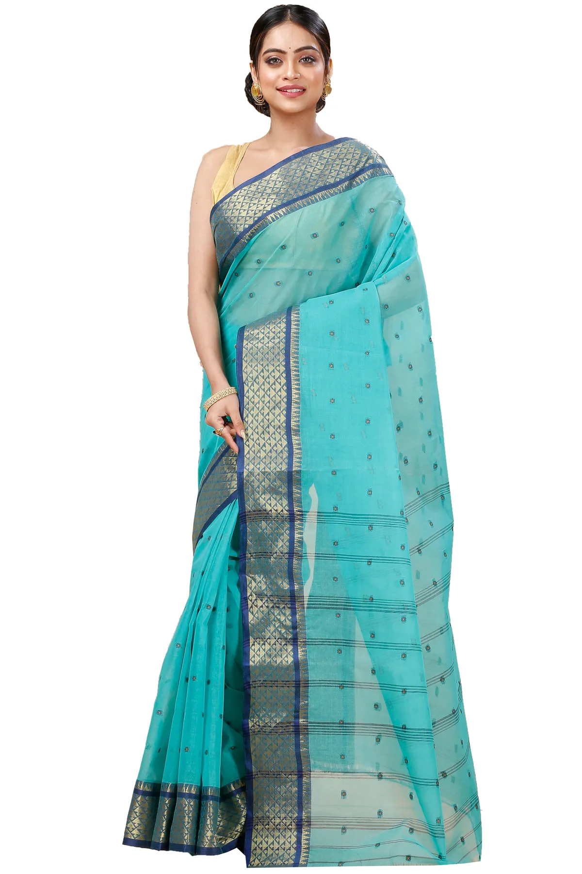 DipDiya Pure Cotton See Green Peral Crafted in Bengal Tant Sarees