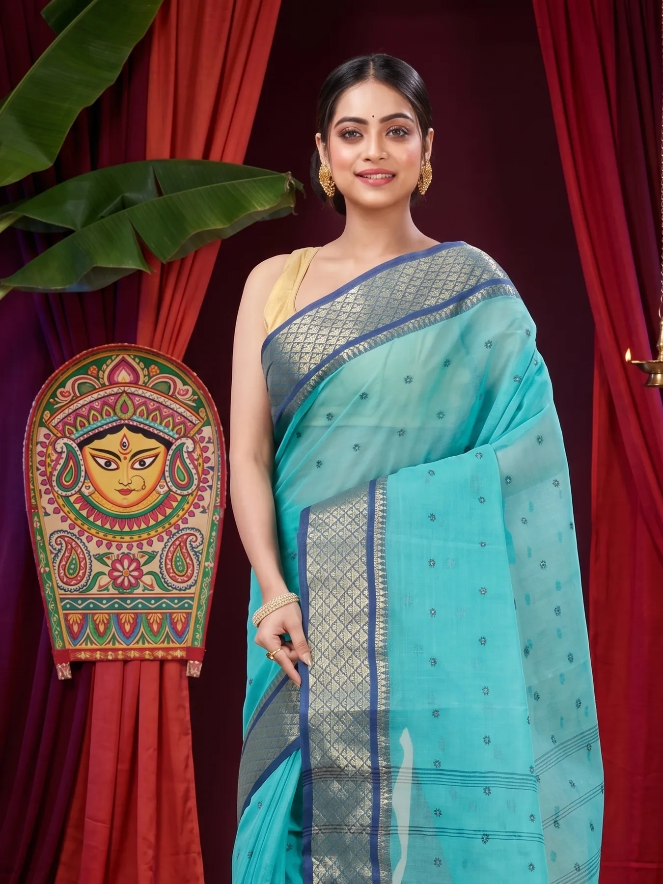 DipDiya Pure Cotton See Green Peral Crafted in Bengal Tant Sarees