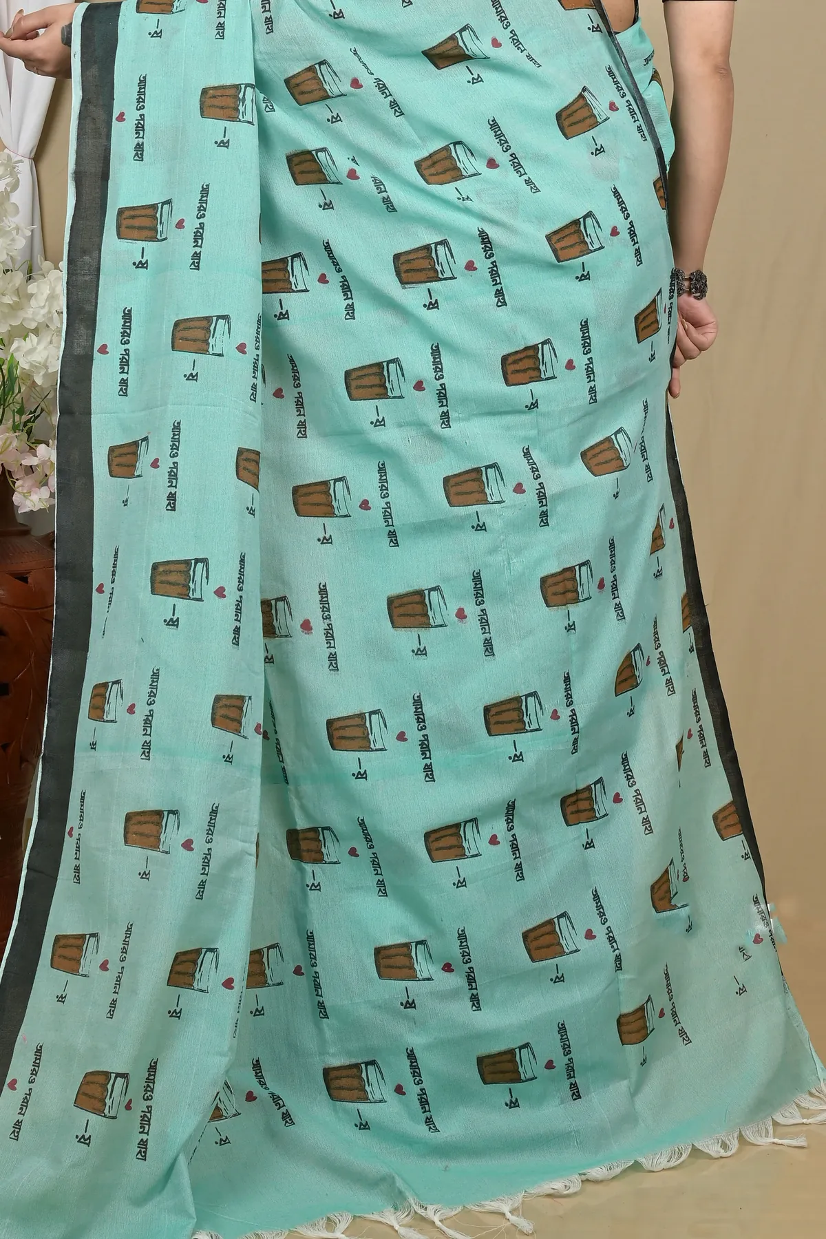 DipDiya Pure Cotton See Green Pinal Elegant by Tradition Printed Handloom Sarees