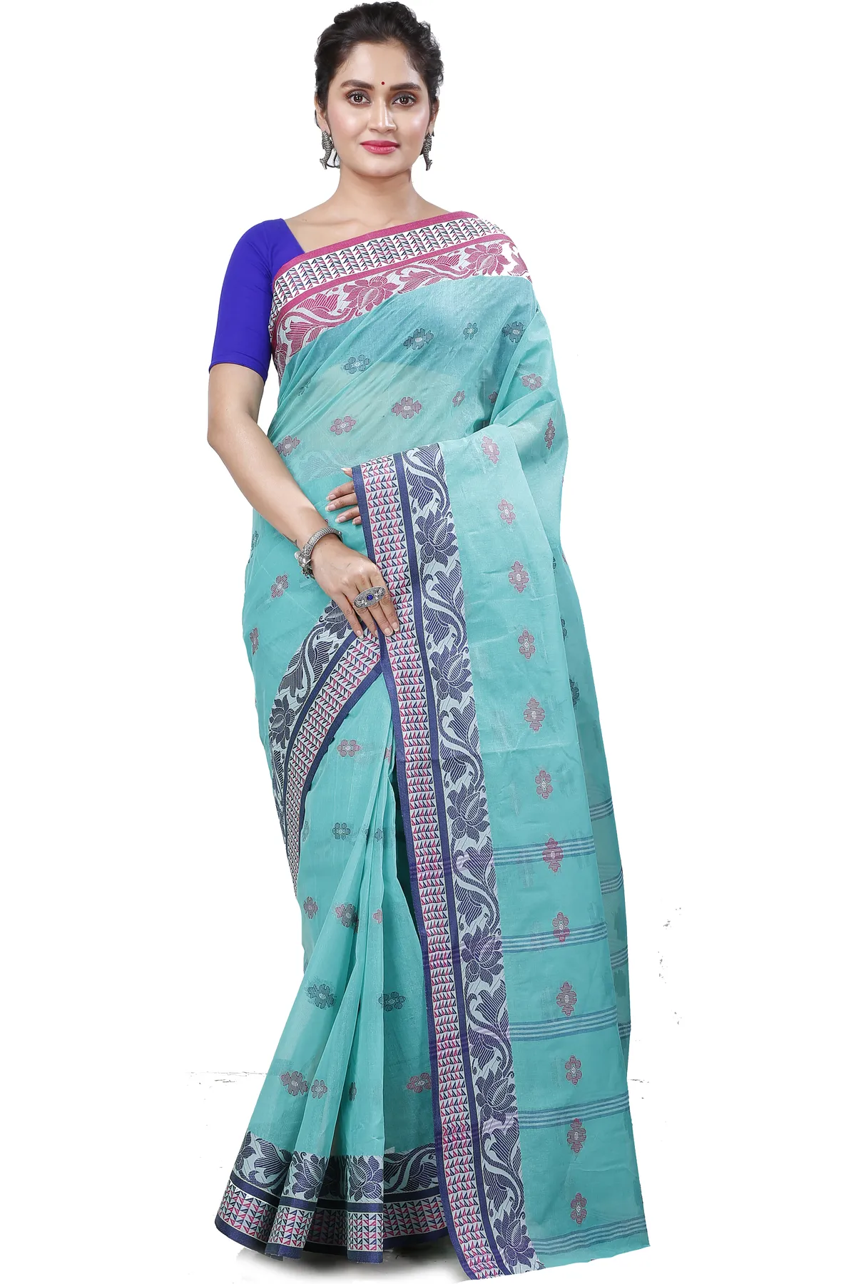 DipDiya Pure Cotton See Green Raina Bengali Heritage Tant Sarees