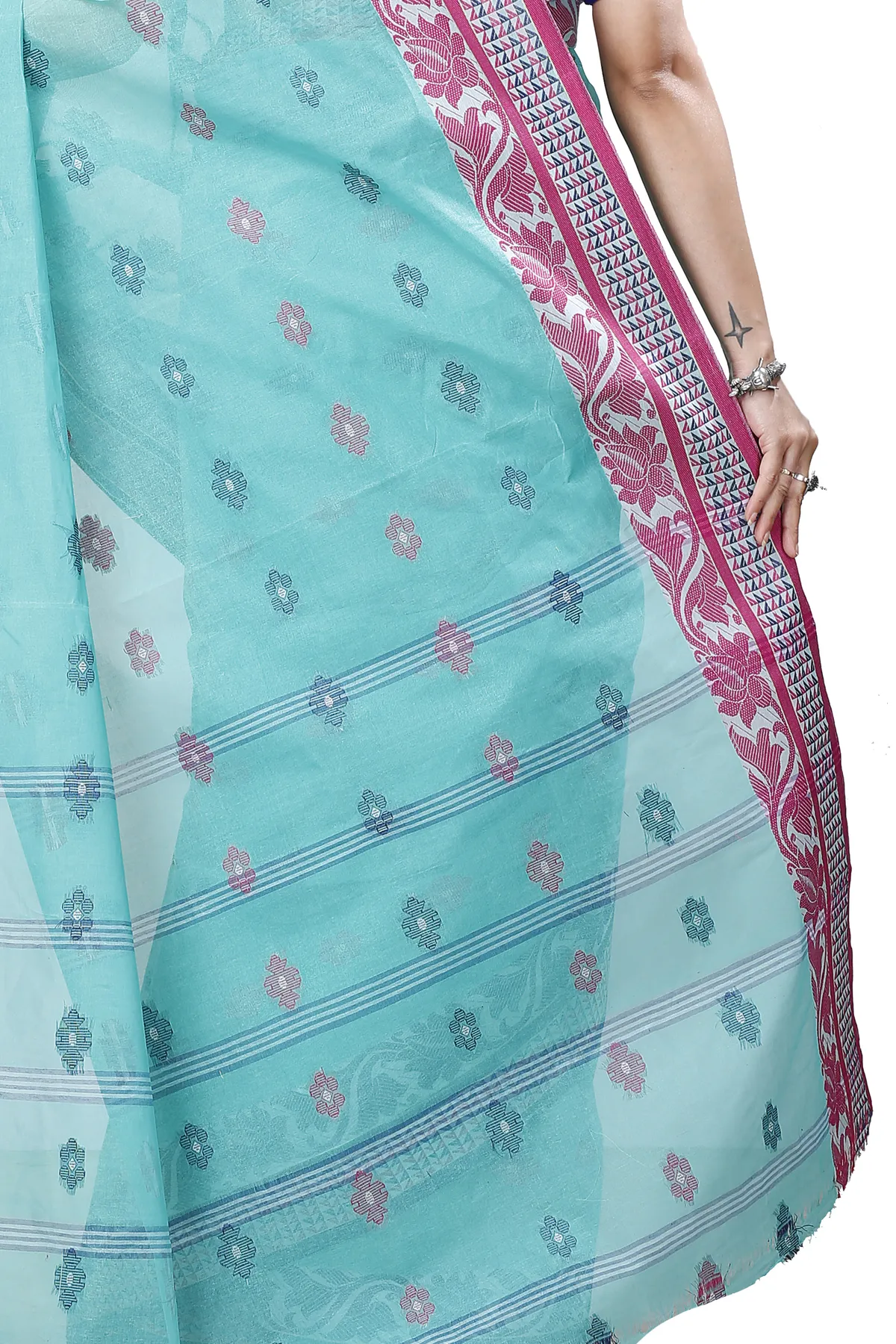 DipDiya Pure Cotton See Green Raina Bengali Heritage Tant Sarees