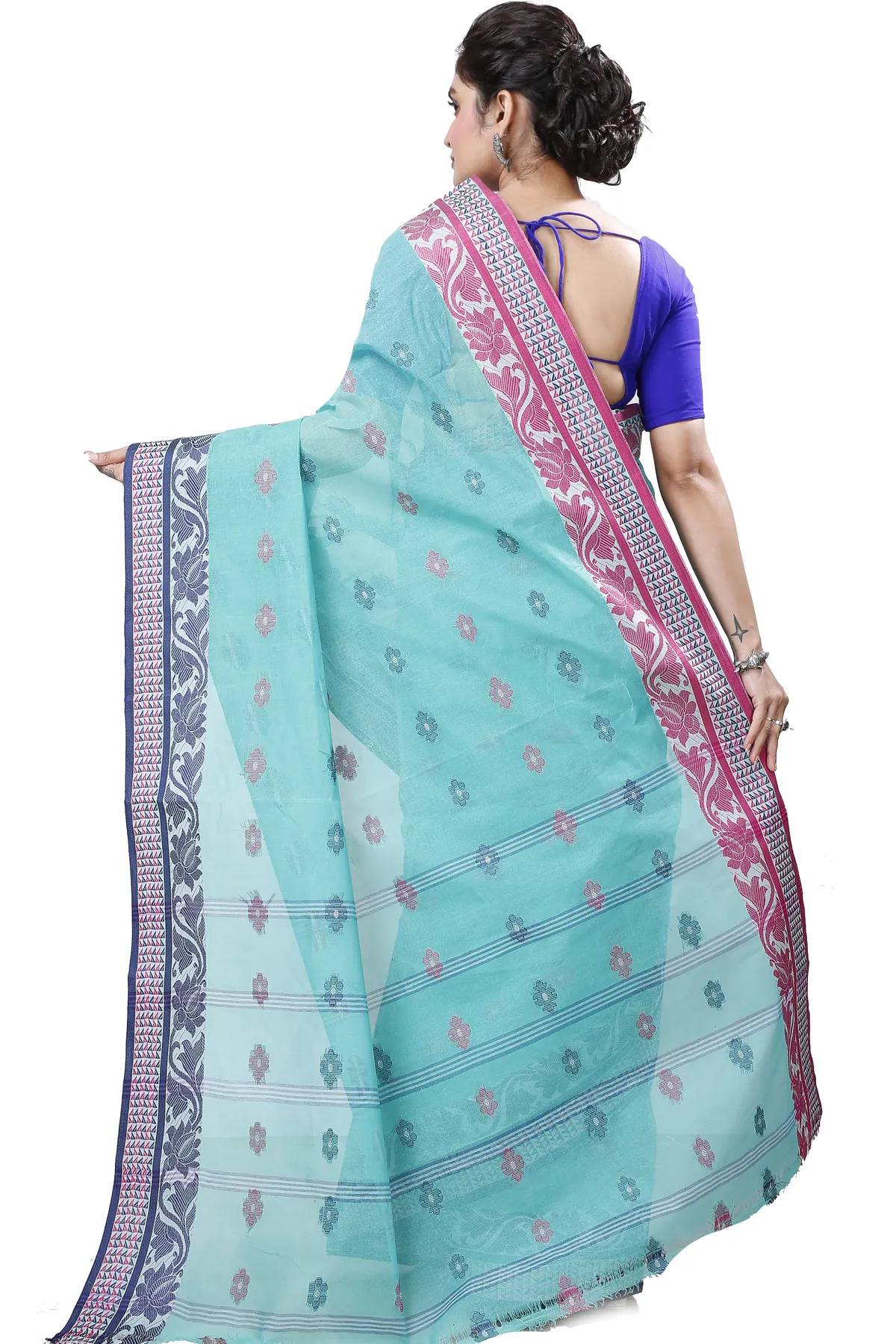 DipDiya Pure Cotton See Green Raina Bengali Heritage Tant Sarees