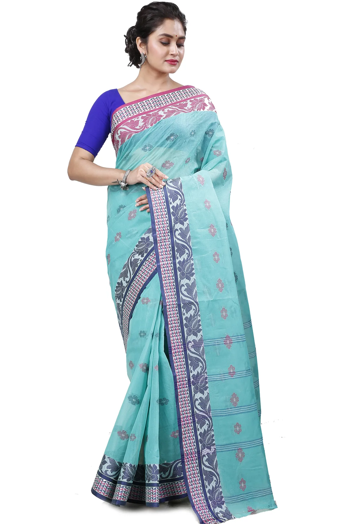 DipDiya Pure Cotton See Green Raina Bengali Heritage Tant Sarees