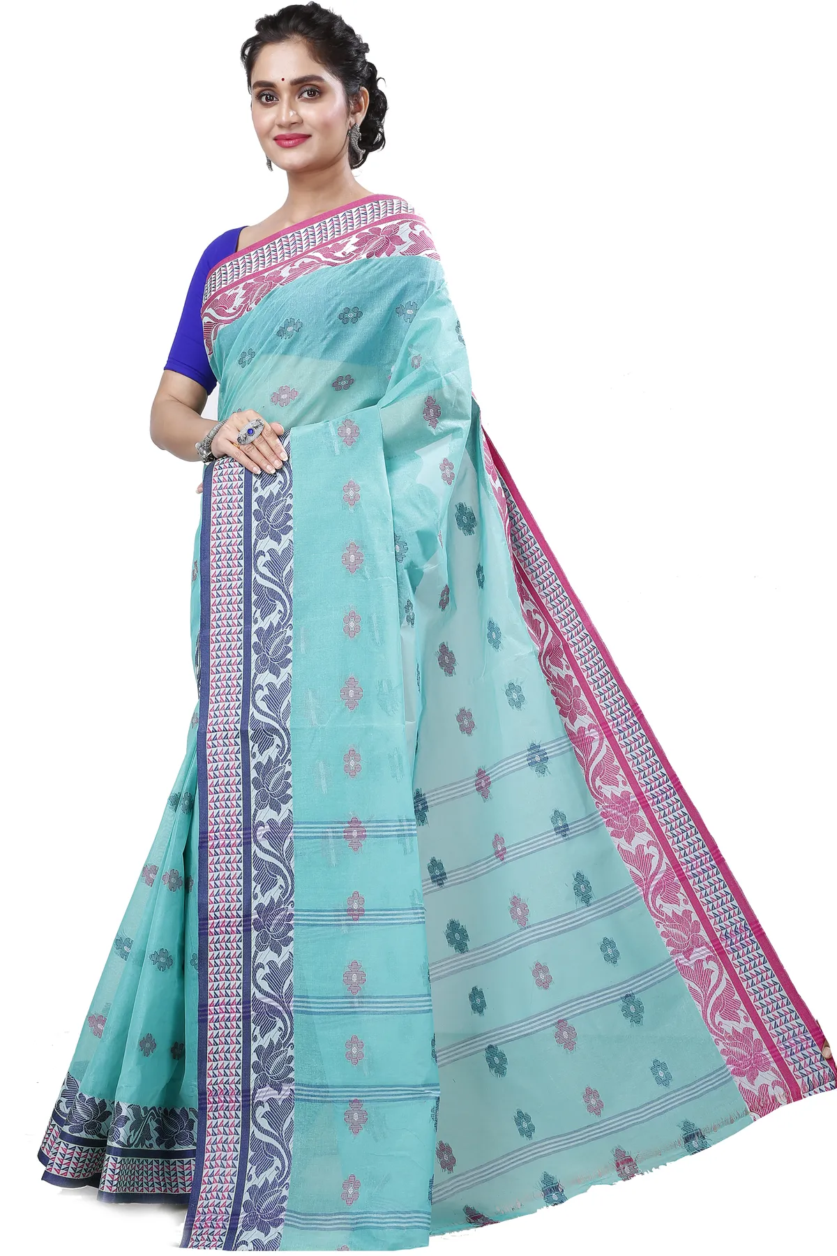 DipDiya Pure Cotton See Green Raina Bengali Heritage Tant Sarees