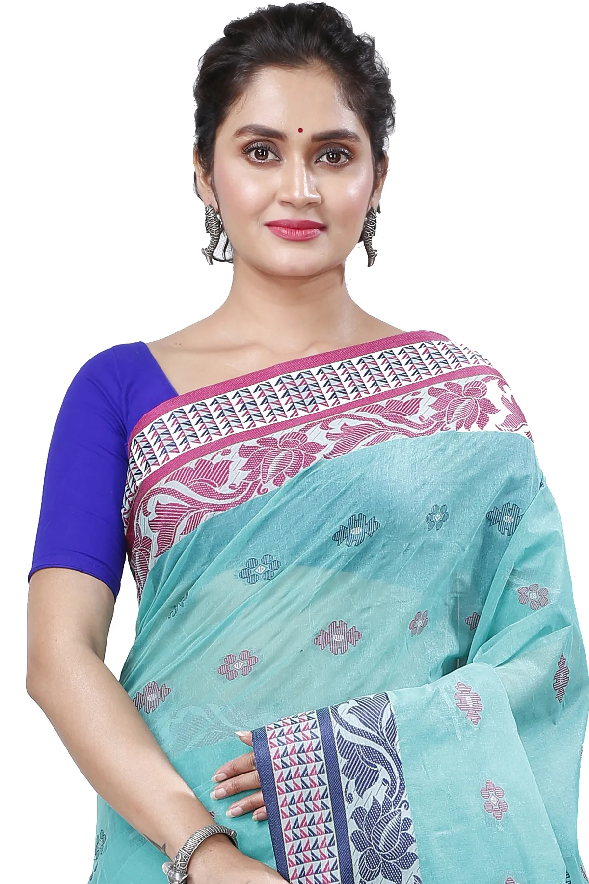 DipDiya Pure Cotton See Green Raina Bengali Heritage Tant Sarees