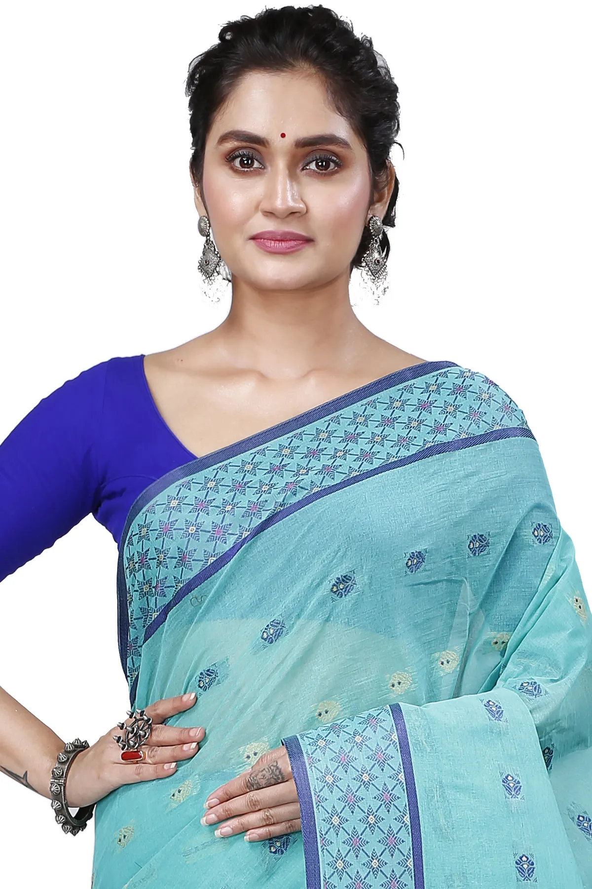 DipDiya Pure Cotton See Green Reese Woven with Love Tant Sarees