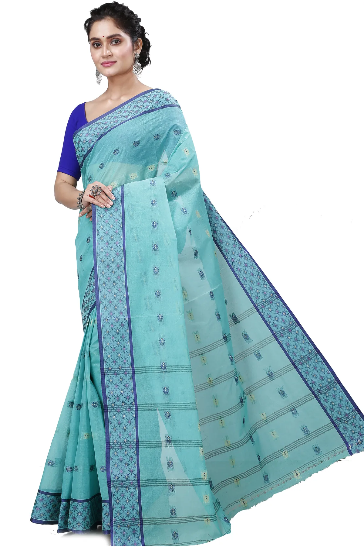 DipDiya Pure Cotton See Green Reese Woven with Love Tant Sarees