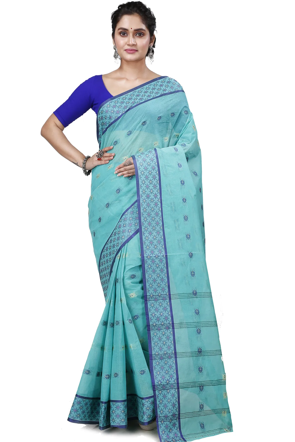 DipDiya Pure Cotton See Green Reese Woven with Love Tant Sarees