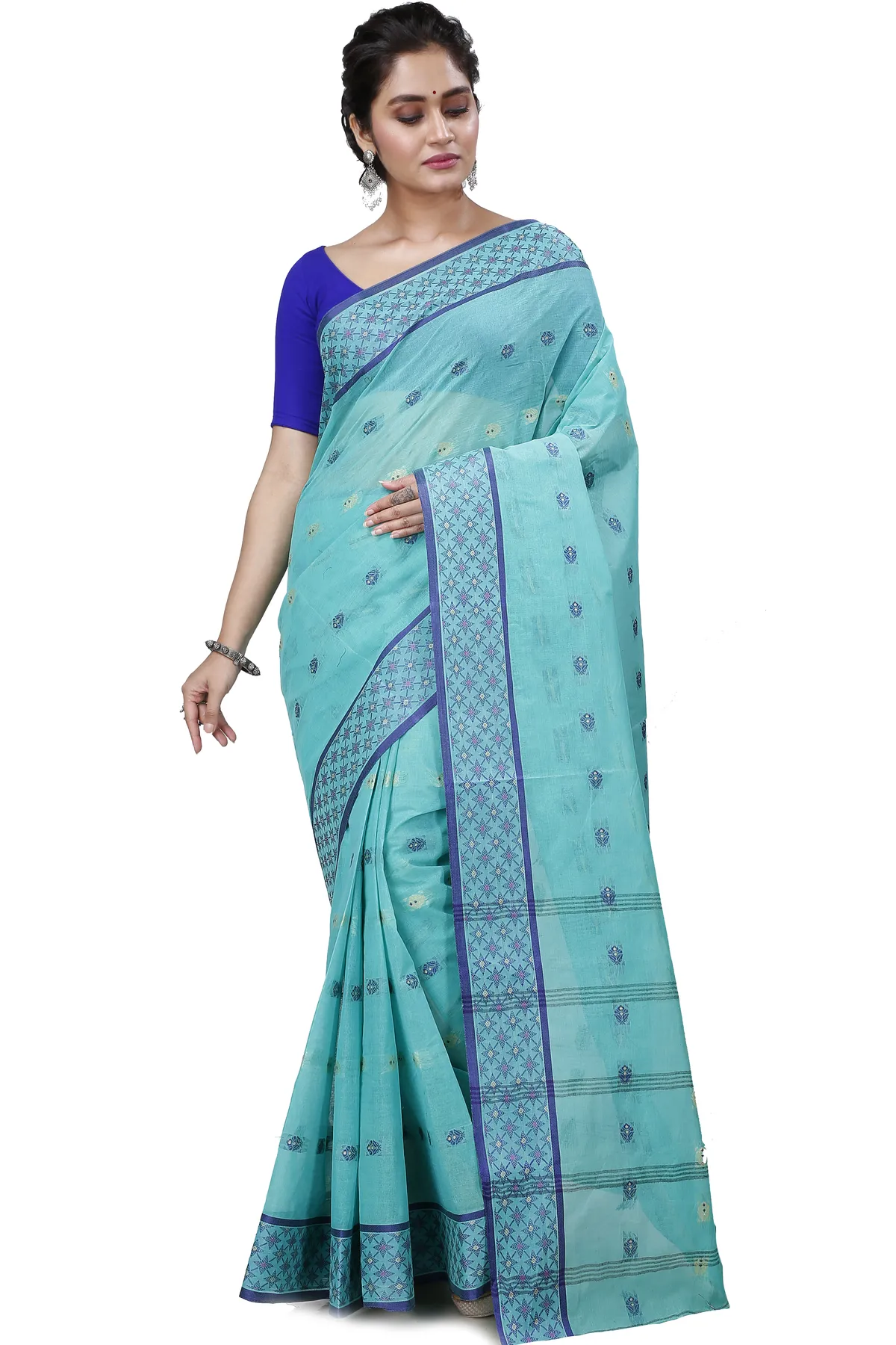 DipDiya Pure Cotton See Green Reese Woven with Love Tant Sarees
