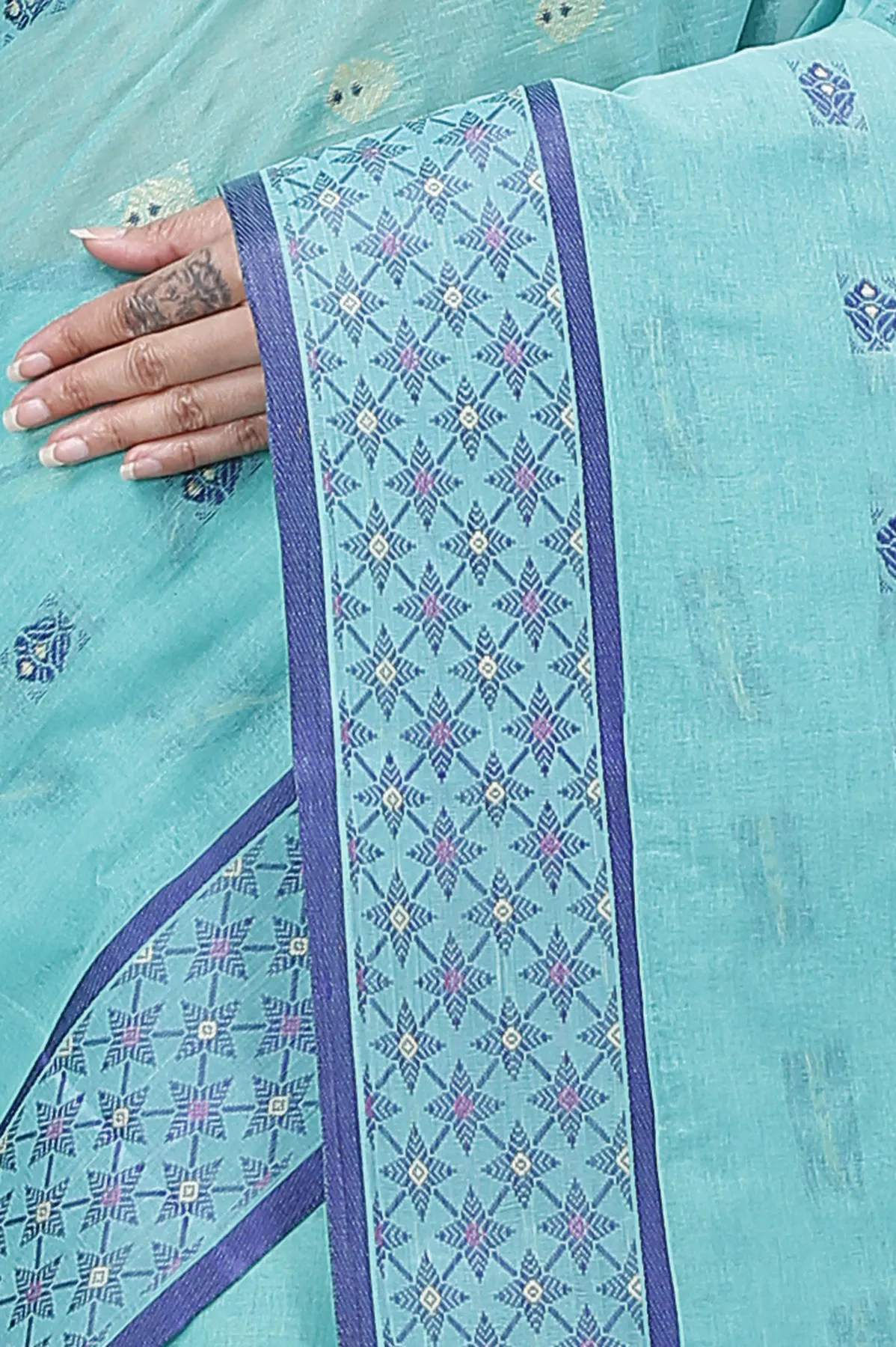 DipDiya Pure Cotton See Green Reese Woven with Love Tant Sarees