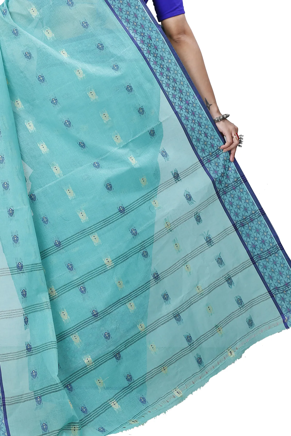 DipDiya Pure Cotton See Green Reese Woven with Love Tant Sarees