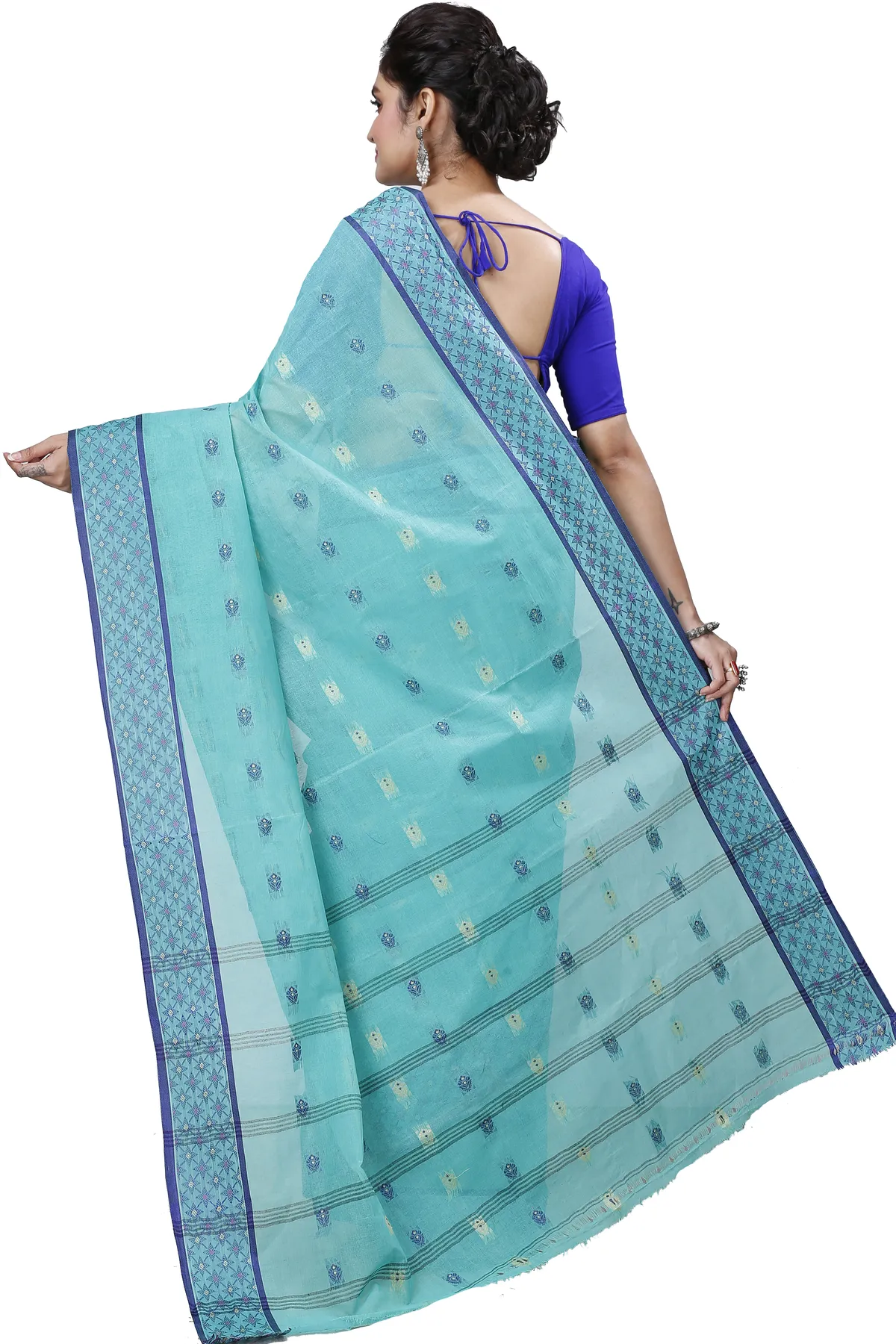 DipDiya Pure Cotton See Green Reese Woven with Love Tant Sarees