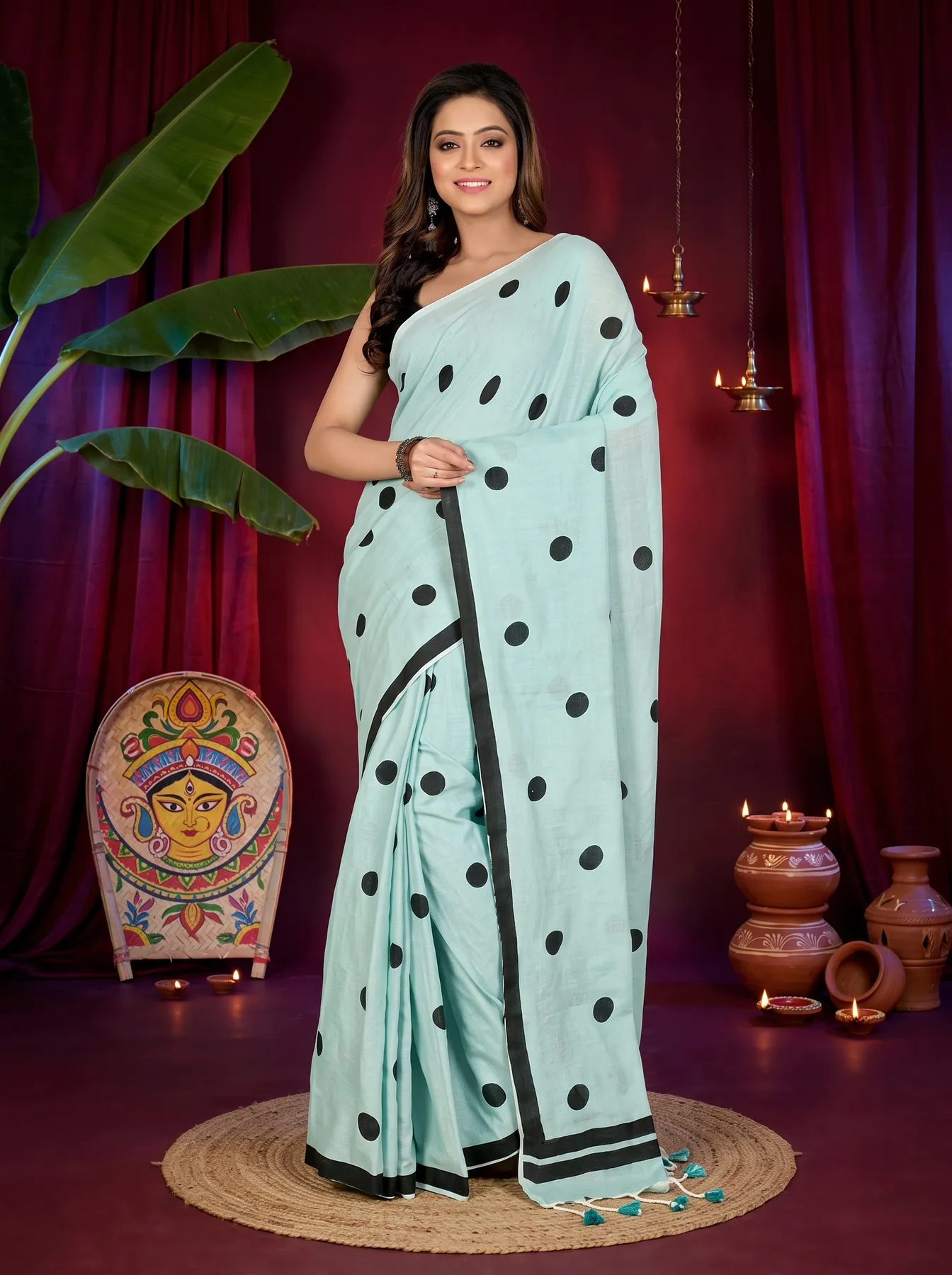 DipDiya Pure Cotton See Green Tip The Bengali Classic Handloom Sarees