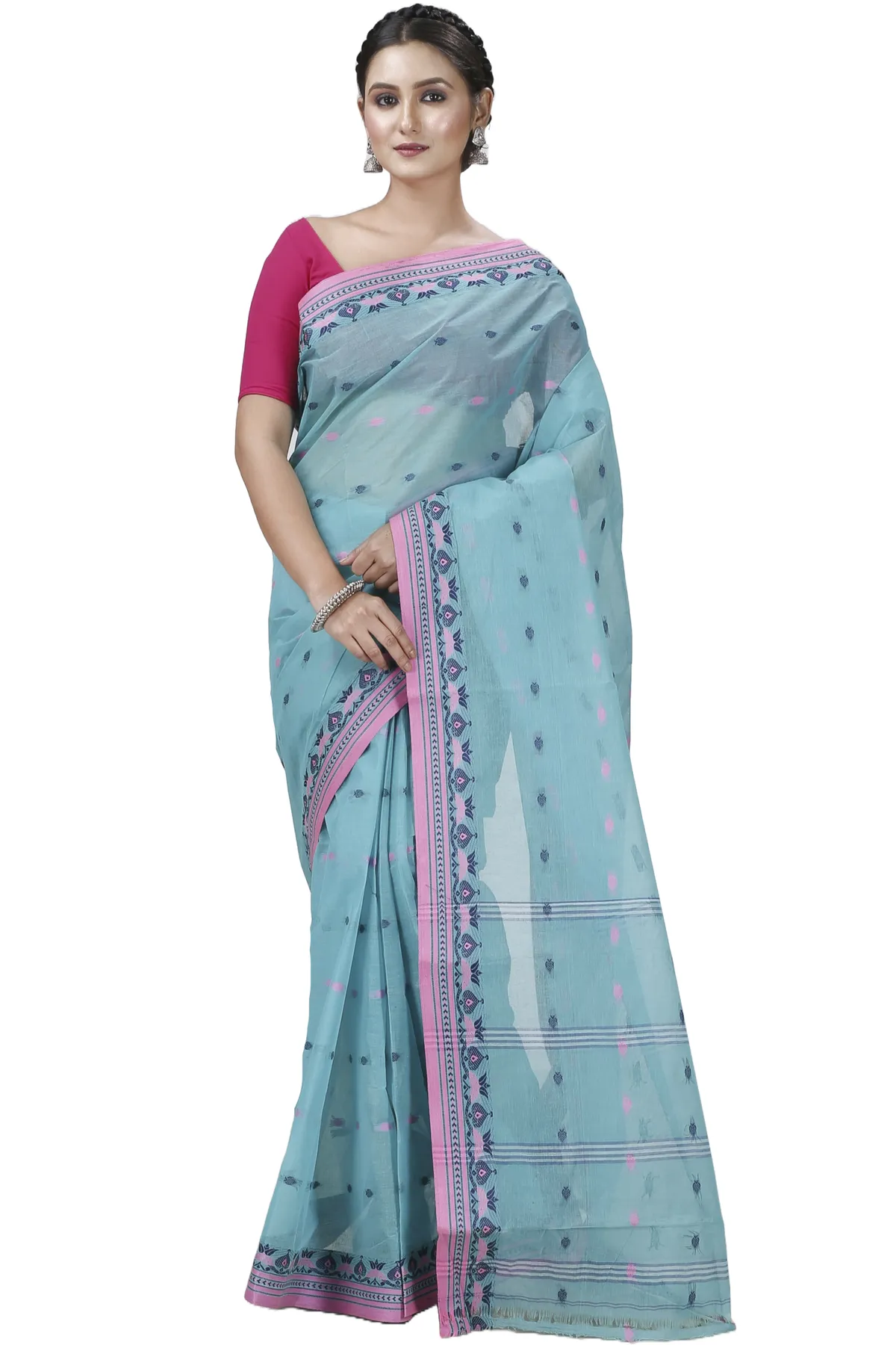 DipDiya Pure Cotton See Green Uvra Crafted by Artisans Tant Sarees