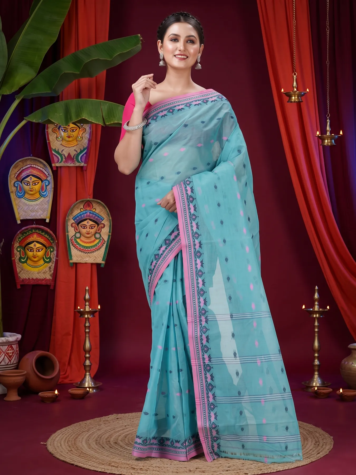 DipDiya Pure Cotton See Green Uvra Crafted by Artisans Tant Sarees
