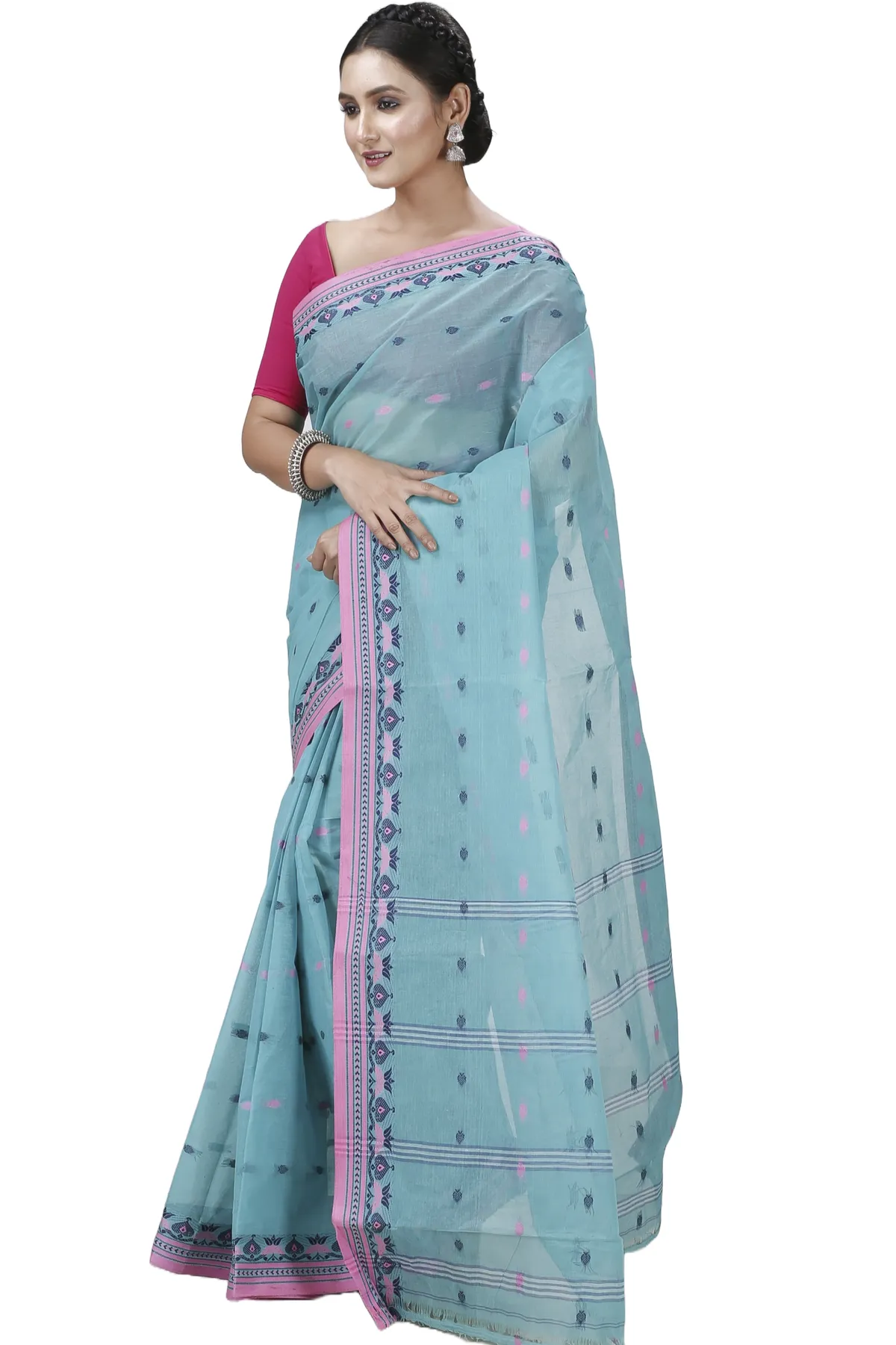 DipDiya Pure Cotton See Green Uvra Crafted by Artisans Tant Sarees