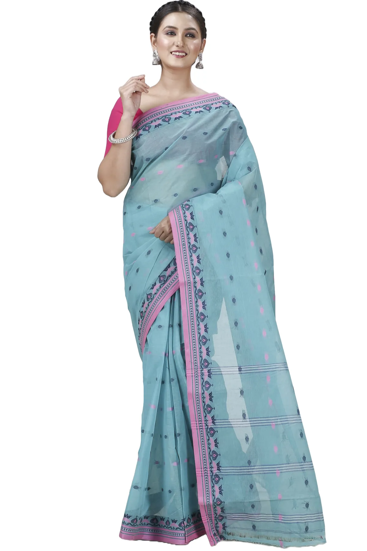 DipDiya Pure Cotton See Green Uvra Crafted by Artisans Tant Sarees