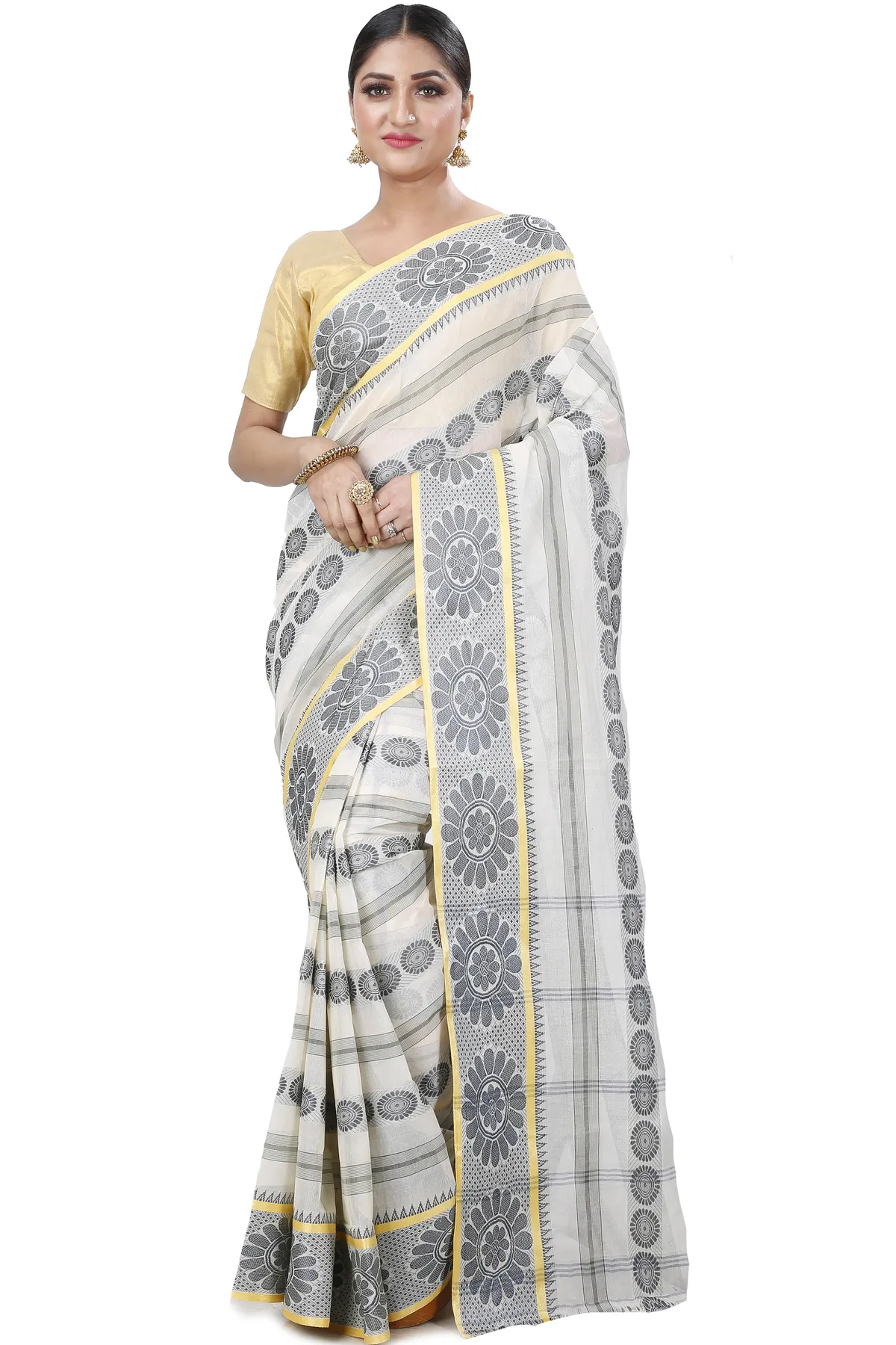 DipDiya Pure Cotton Silver Chakro Tant Bengal in Every Thread Tant Sarees