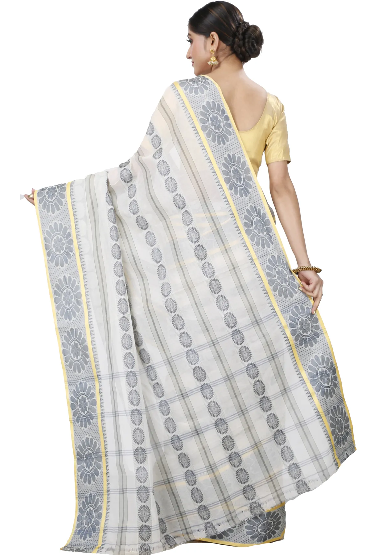DipDiya Pure Cotton Silver Chakro Tant Bengal in Every Thread Tant Sarees