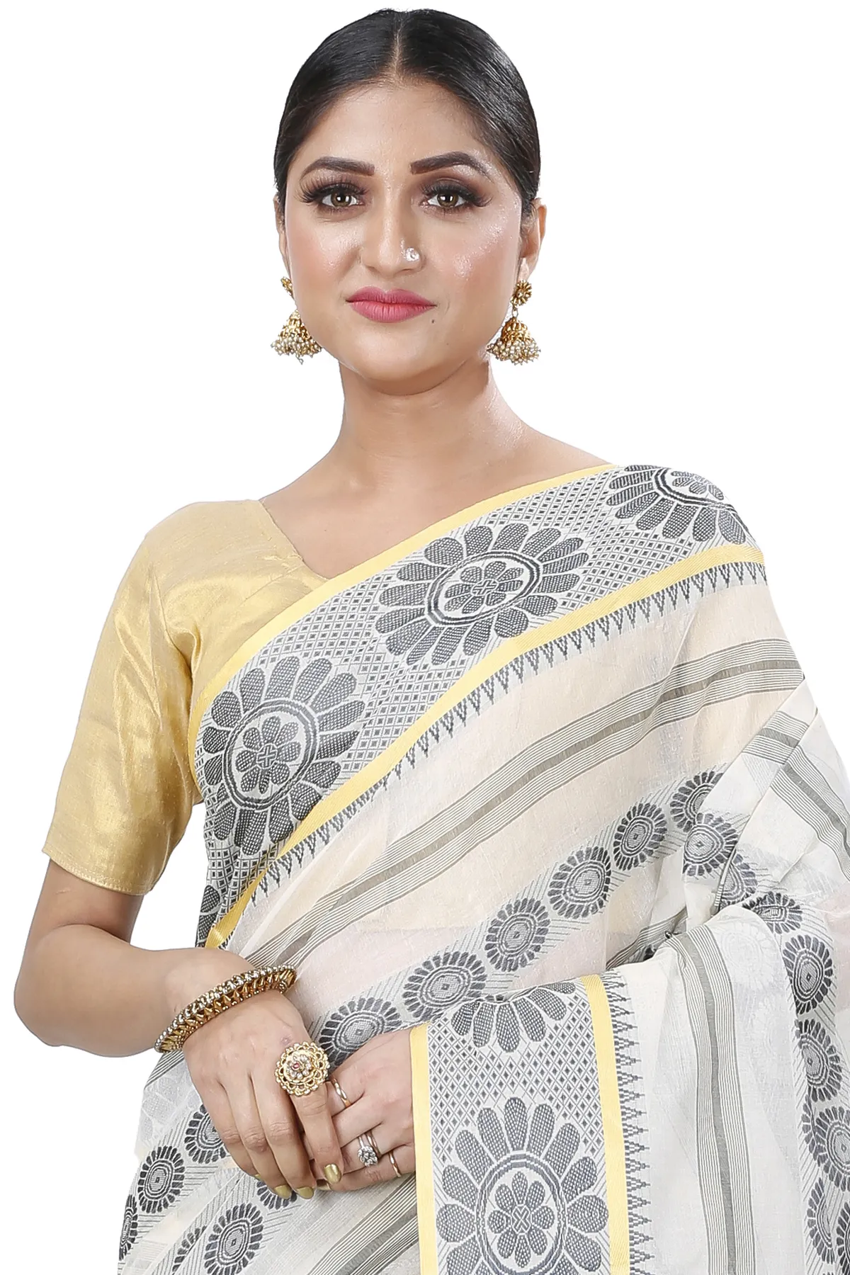 DipDiya Pure Cotton Silver Chakro Tant Bengal in Every Thread Tant Sarees