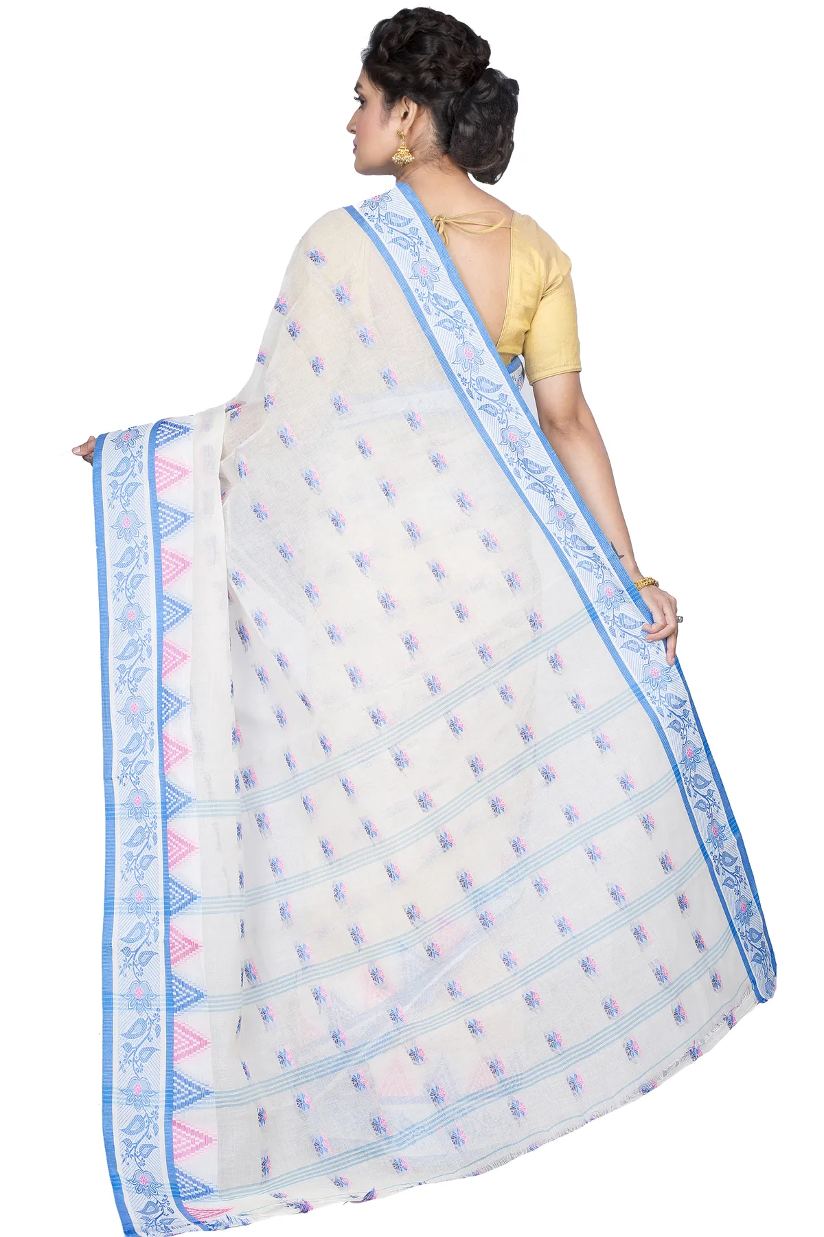 DipDiya Pure Cotton Sky Blue Alkari Threads of Tradition Tant Sarees