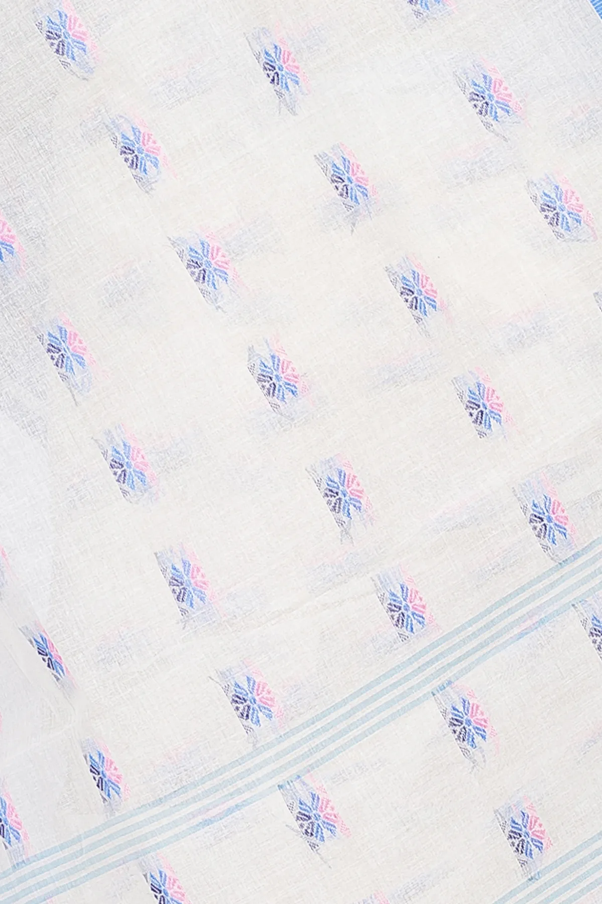 DipDiya Pure Cotton Sky Blue Alkari Threads of Tradition Tant Sarees