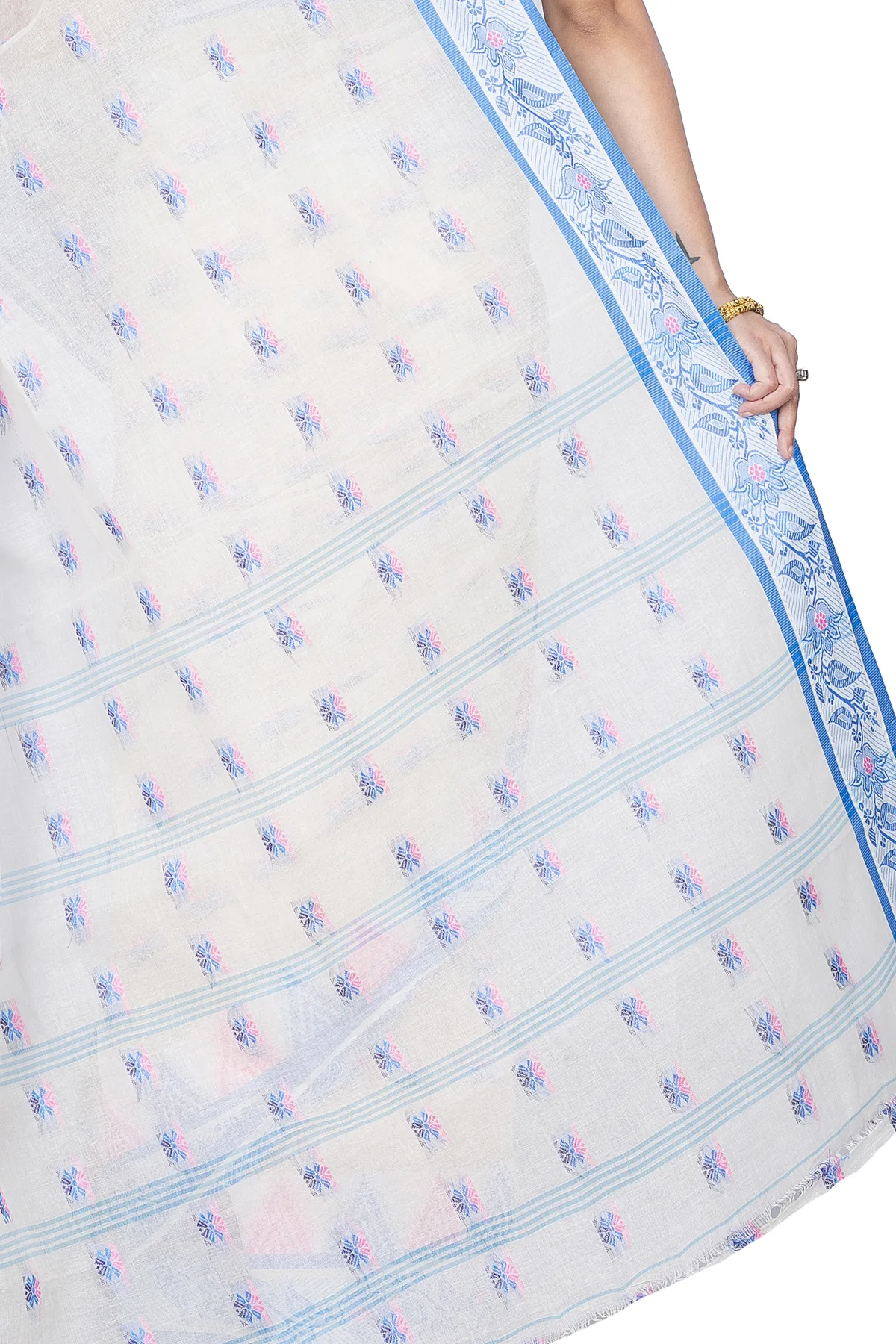 DipDiya Pure Cotton Sky Blue Alkari Threads of Tradition Tant Sarees