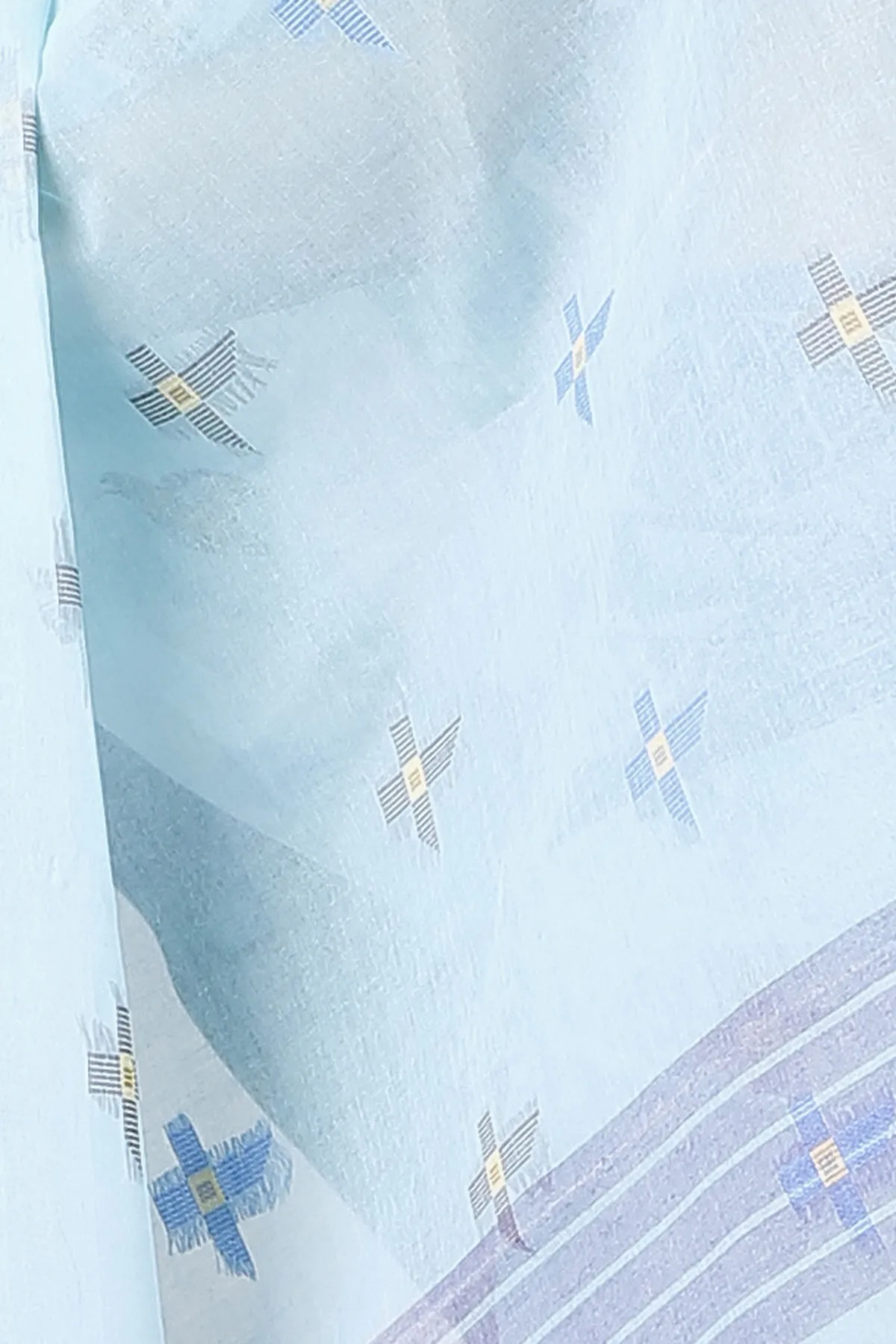 DipDiya Pure Cotton Sky Blue Ananda Pure Bengali Grace Tant Sarees